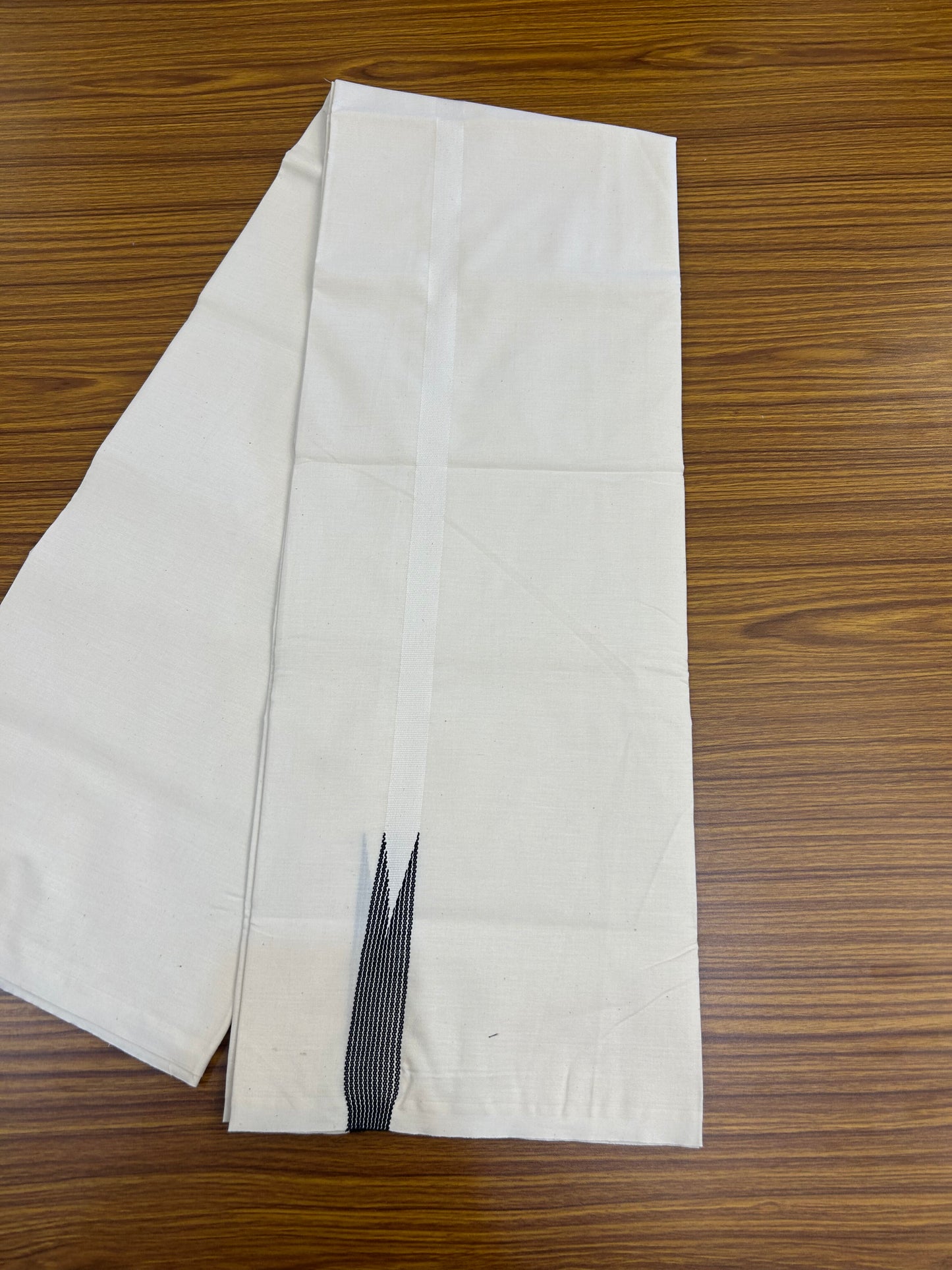 20% Discount!! KaithariKada Balaramapuram 100% Cotton Single Off White - (Unbleached) Mundu/Dhoti - Twisted 100s Thread - 0.75 inch Puliyilakkara Black Striped Chutty Kara(2 meter / 4 muzham) - 12 KK5374 ASH