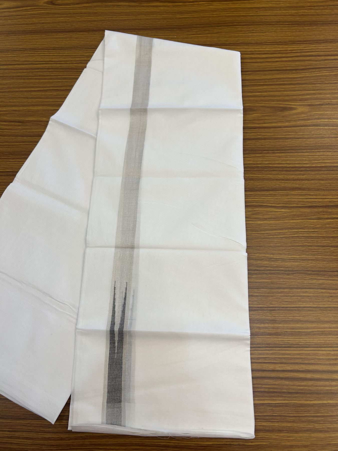 20% Discount ! Kaitharikada Balaramapuram 100% Cotton Pure White Double Mundu/Dothi - 100x80 - 1 inch Puliyilakkara Silver Kasav & Brown Chutty Kara 3.90 mtr (8 muzham) - 62 KK5356 VAS