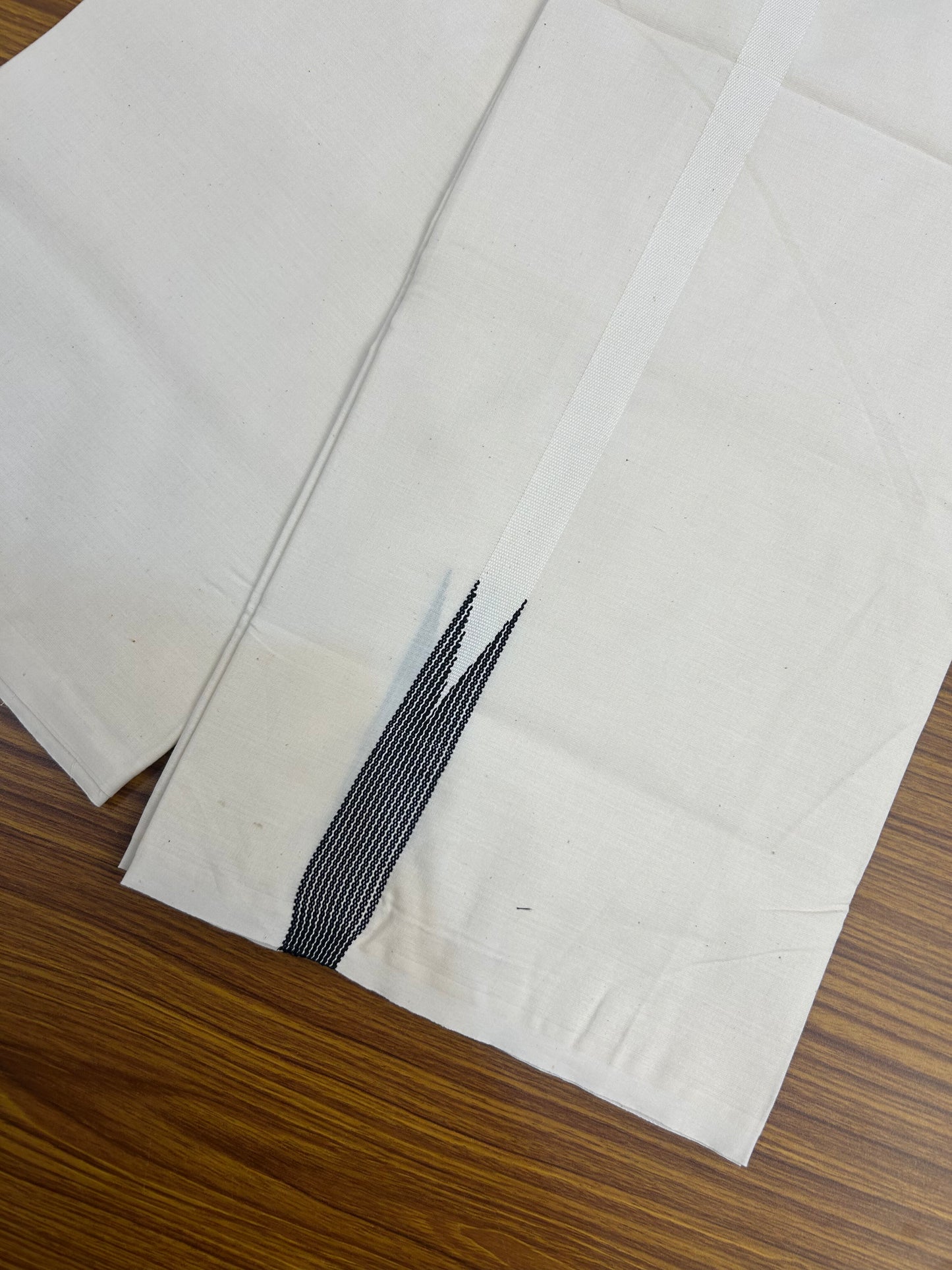 20% Discount!! KaithariKada Balaramapuram 100% Cotton Single Off White - (Unbleached) Mundu/Dhoti - Twisted 100s Thread - 0.75 inch Puliyilakkara Black Striped Chutty Kara(2 meter / 4 muzham) - 12 KK5374 ASH