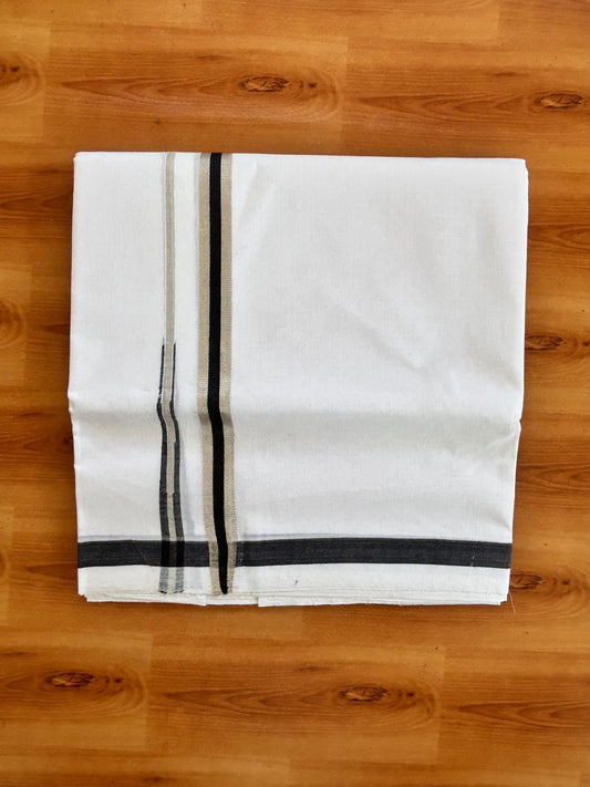 Double Pure White 25% Discount ! KaithariKada Handloom Millpaav - Kerala Handloom - 100% Pure Cotton - 80x90 - 0.5 Inch Puliyilakkara Silver Kasav & Black Chutty Kara 3.90 mtr (8.36 Muzham) - 29 KK5496 YAR