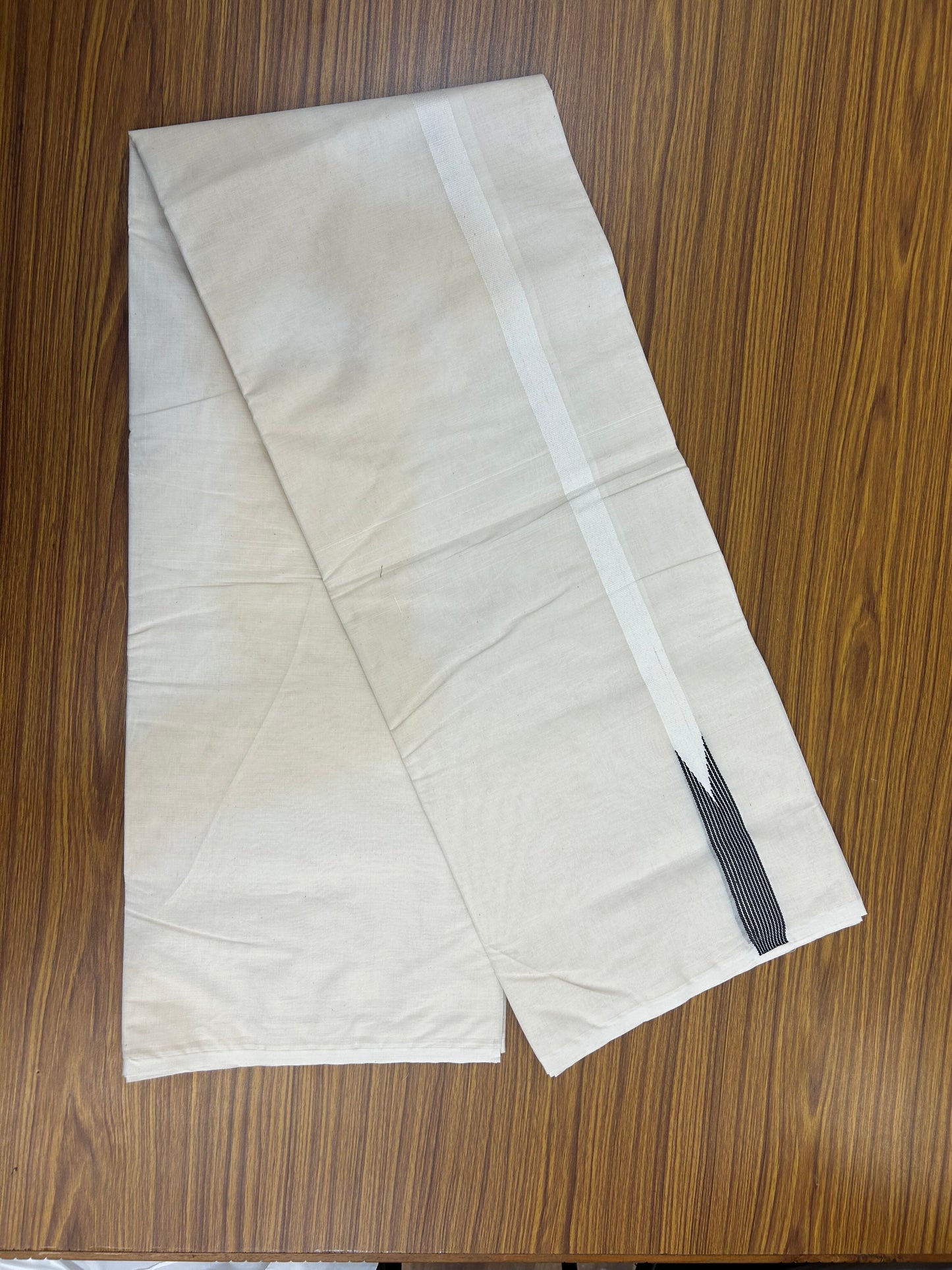 Double Off white Mundu/Dhoti - 23% Discount! KaithariKada Balaramapuram 100% Cotton - 100x100 - 0.75 inch Puliyilakkara Black Striped Chutty Kara - 4 mtr (8.5 muzham) - 5 KK5374 ASH