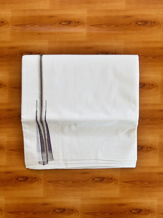 Double Pure White 25% Discount ! KaithariKada Handloom Millpaav - Kerala Handloom - 100% Pure Cotton - 80x90 - 0.25 Inch Puliyilakkara Silver Kasav & Dark Purple Chutty Kara 3.90 mtr (8.36 Muzham) - 33 KK5496 YAR