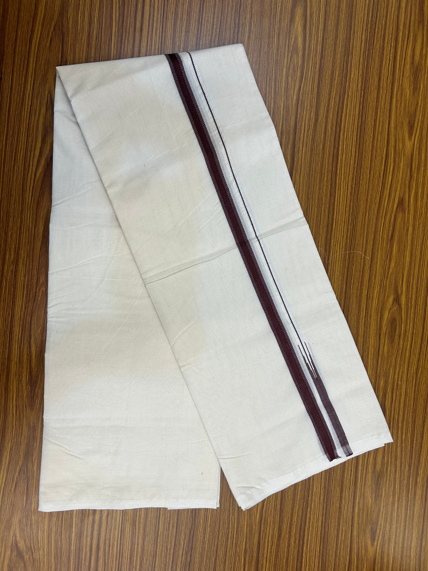 23% Discount! KaithariKada Balaramapuram 100% Cotton Double Off white Mundu/Dhoti- 100x100 - 0.75 inch Puliyilakkara Maroon Chutty Kara - 4 mtr (8.5 muzham) - 3 KK5374 ASH