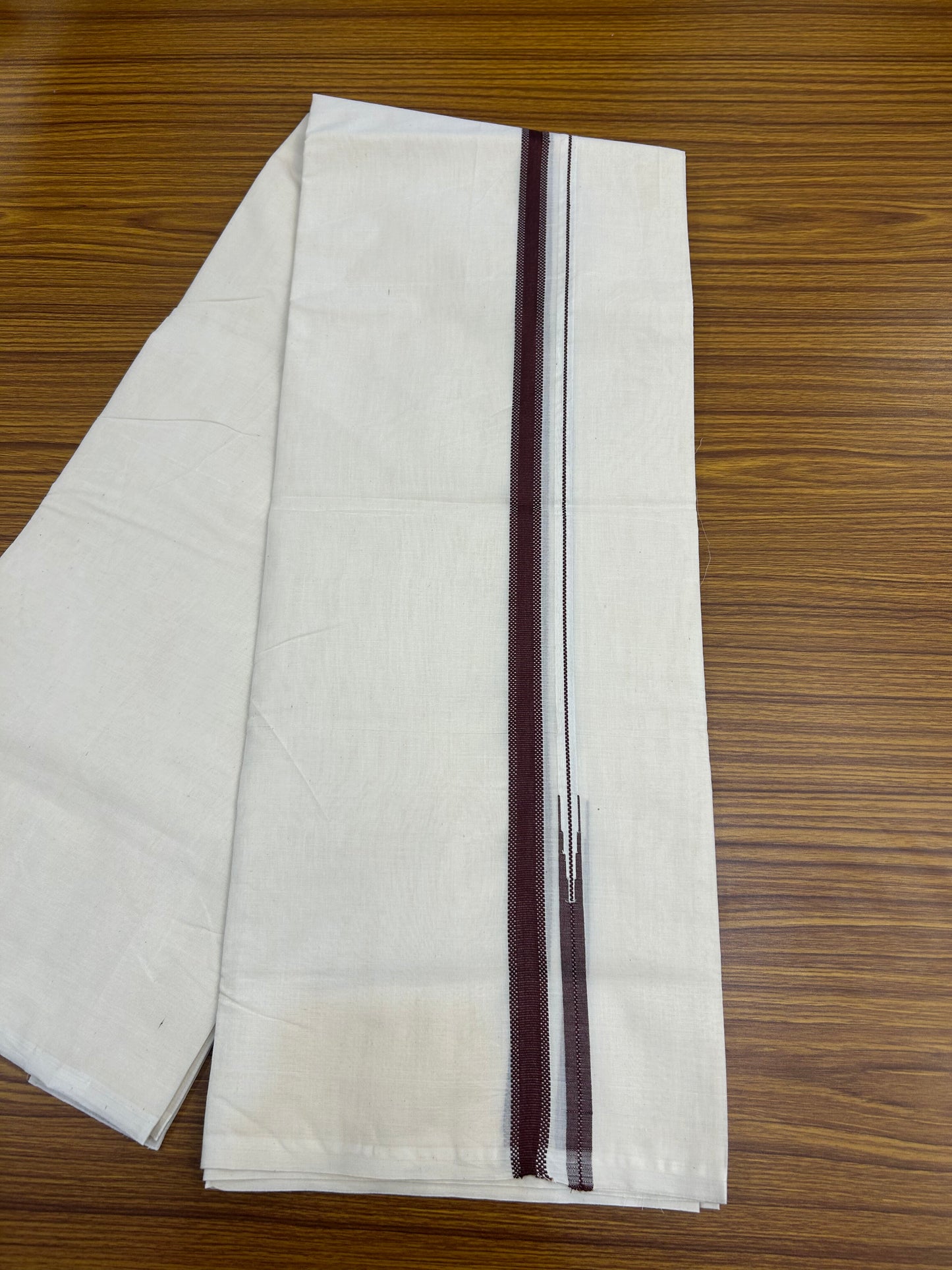 23% Discount! KaithariKada Balaramapuram 100% Cotton Double Off white Mundu/Dhoti- 100x100 - 0.75 inch Puliyilakkara Maroon Chutty Kara - 4 mtr (8.5 muzham) - 3 KK5374 ASH