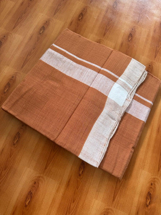 Kerala Handloom Single Kaily/Lungi - KaithariKada 100% Pure Cotton - 2/40s -1.25 Inch White Shaded Kara With Kavi colour Body - (2 meter / 4 muzham) - 1 KK8057 ELA
