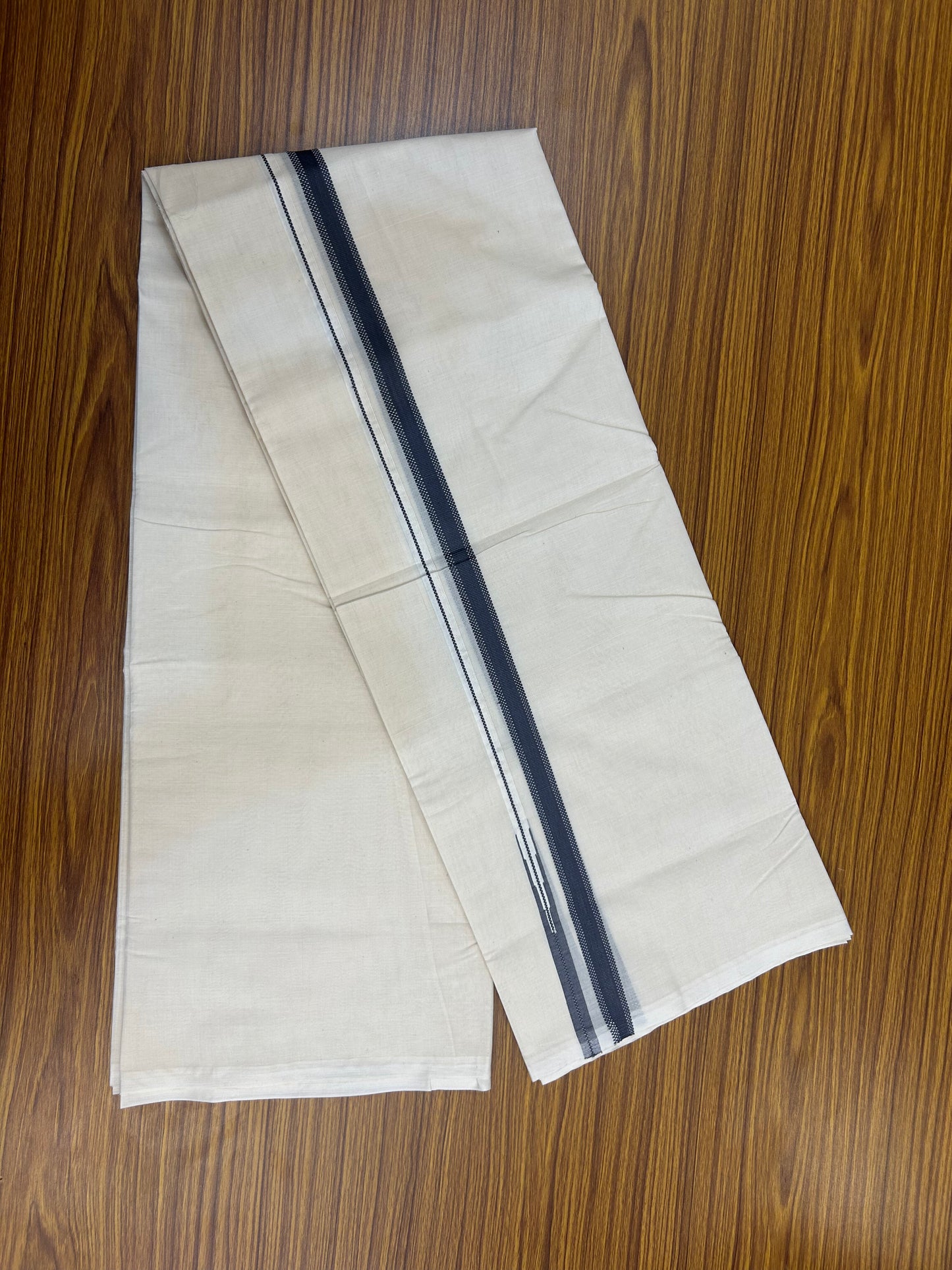 23% Discount! KaithariKada Balaramapuram 100% Cotton Double Off white Mundu/Dhoti- 100x100 - 0.75 inch Puliyilakkara Ash Grey Chutty Kara - 4 mtr (8.5 muzham) - 2 KK5374 ASH