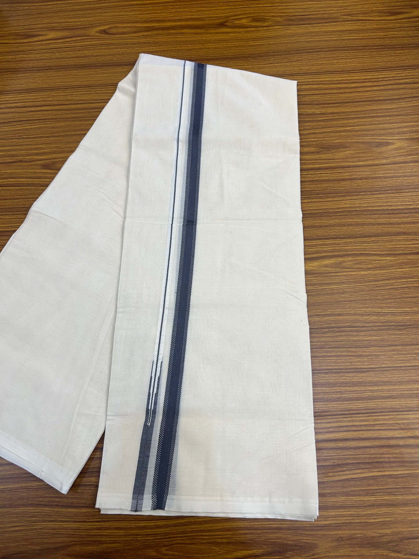 23% Discount! KaithariKada Balaramapuram 100% Cotton Double Off white Mundu/Dhoti- 100x100 - 0.75 inch Puliyilakkara Ash Grey Chutty Kara - 4 mtr (8.5 muzham) - 2 KK5374 ASH