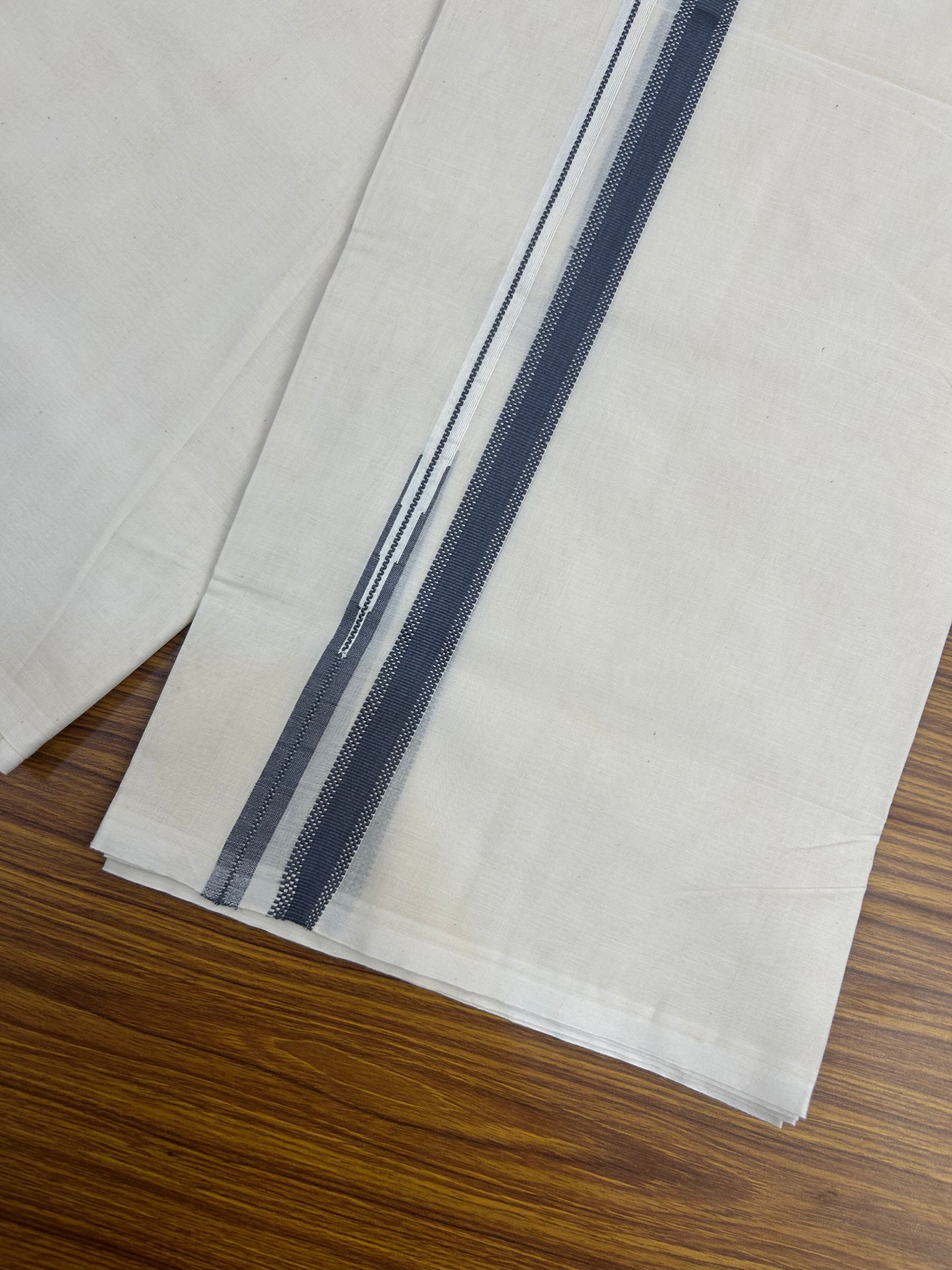 23% Discount! KaithariKada Balaramapuram 100% Cotton Double Off white Mundu/Dhoti- 100x100 - 0.75 inch Puliyilakkara Ash Grey Chutty Kara - 4 mtr (8.5 muzham) - 2 KK5374 ASH
