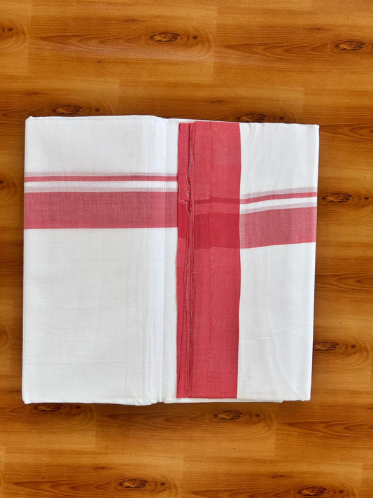 Double Pure White 25% Discount ! KaithariKada Handloom Millpaav - Kerala Handloom - 100% Pure Cotton - 80x90 - 1.25 inch Dark Coral Shaded Kara 3.90 mtr (8.36 Muzham) - 37 KK5496 YAR