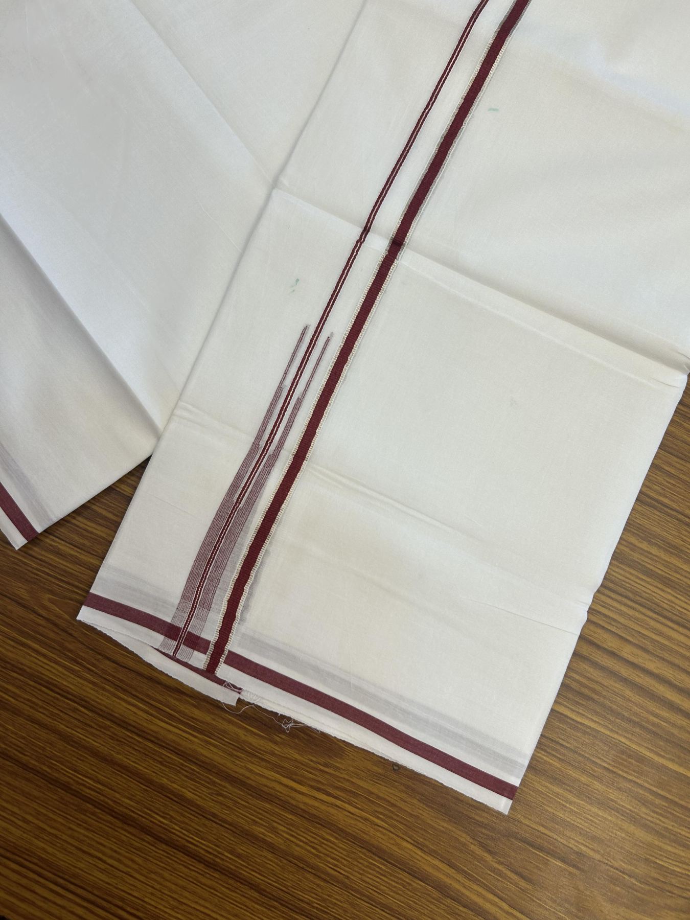 20% Discount!! Kaitharikada Balaramapuram 100% Pure Cotton Pure White Double Mundu/Dothi - 100x80 - 1 cm Maroon & Silver Kasav Puliyilakkara Chutty 3.90 m (8 muzham) - 4 KK5356 VAS