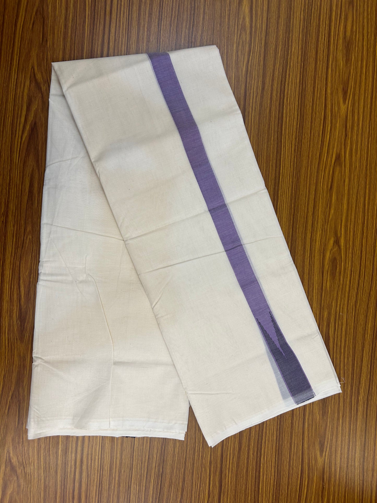 20% Discount ! KaithariKada 100% Cotton off white Double - (Unbleached) Mundu/Dhoti - 100X100 - 1.5 inch Puliyilakkara Lavender Purple & Black Striped Chutty kara - 4 mtr (8.5 muzham) - 8 KK5374 ASH