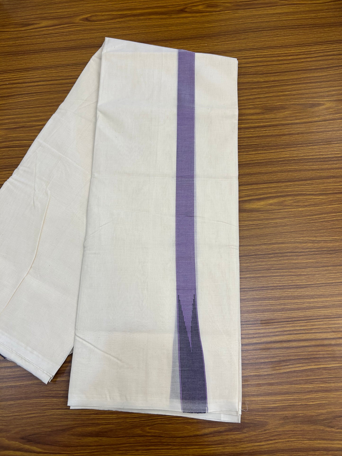 20% Discount ! KaithariKada 100% Cotton off white Double - (Unbleached) Mundu/Dhoti - 100X100 - 1.5 inch Puliyilakkara Lavender Purple & Black Striped Chutty kara - 4 mtr (8.5 muzham) - 8 KK5374 ASH