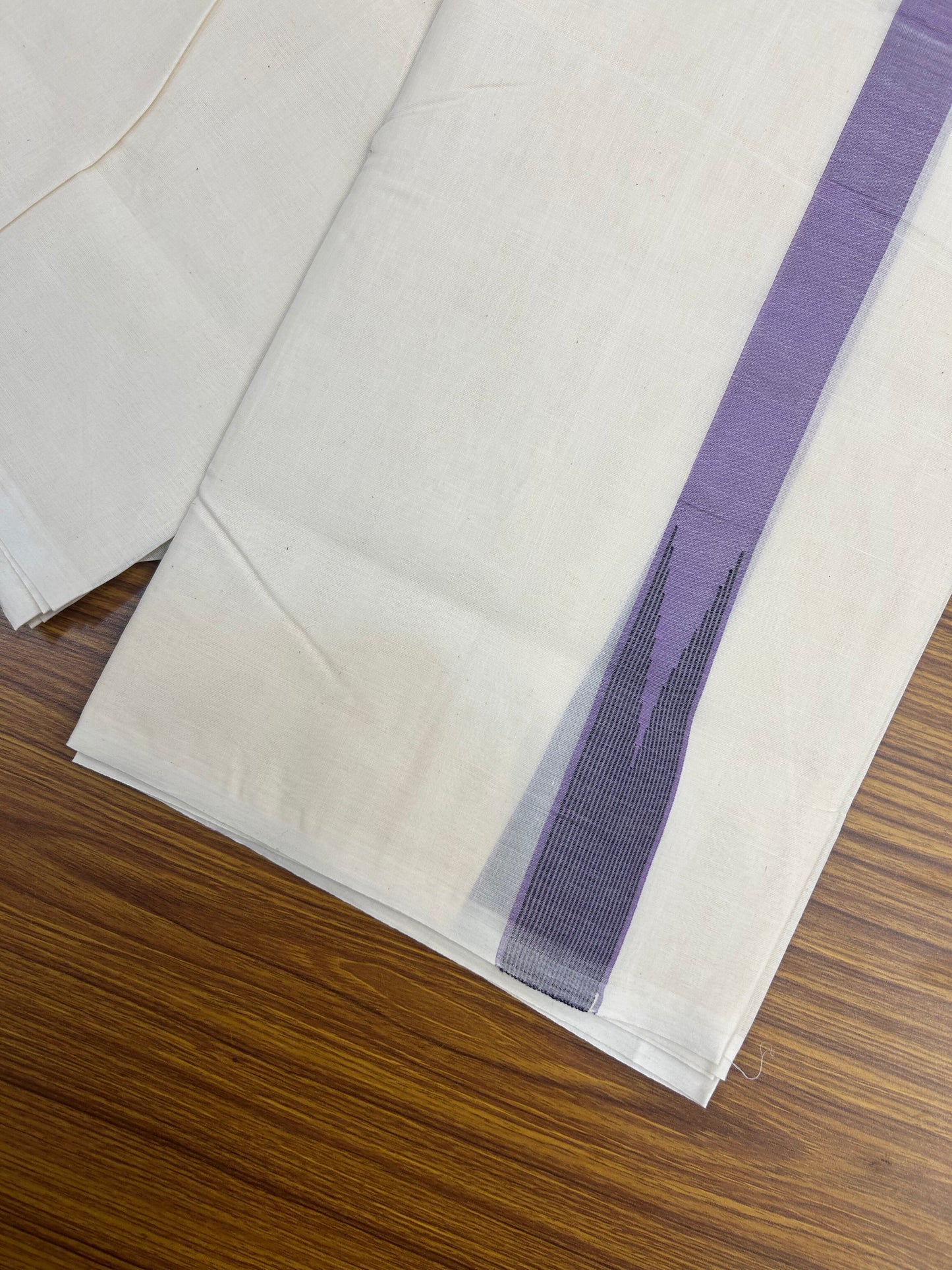 20% Discount ! KaithariKada 100% Cotton off white Double - (Unbleached) Mundu/Dhoti - 100X100 - 1.5 inch Puliyilakkara Lavender Purple & Black Striped Chutty kara - 4 mtr (8.5 muzham) - 8 KK5374 ASH