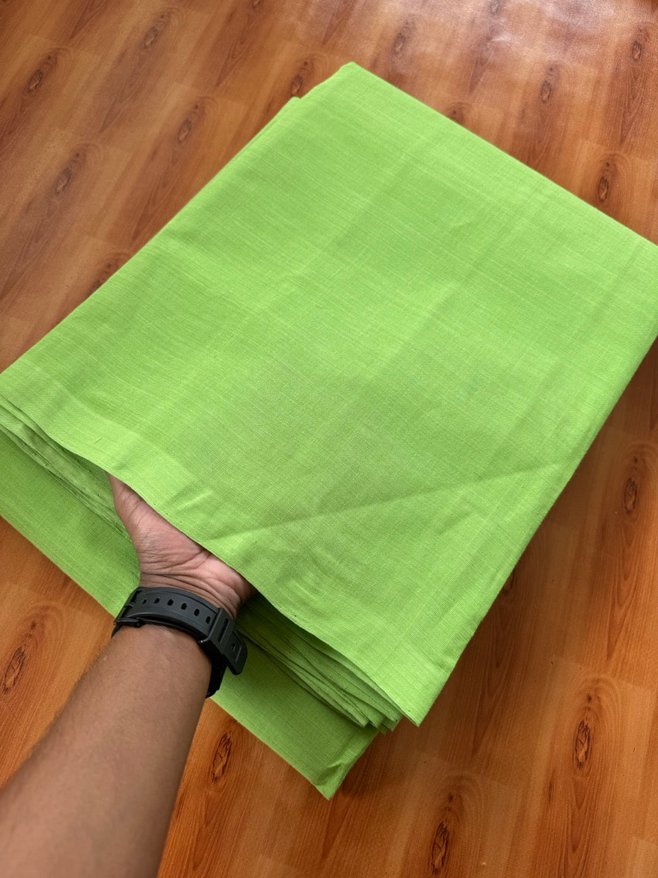 Kaitharikada Exclusive Handloom Product - Parrot Green Pure Cotton Shirt Material 2.5x1.26(m) (₹ 698 per meter) - 4 KK8057 ELA