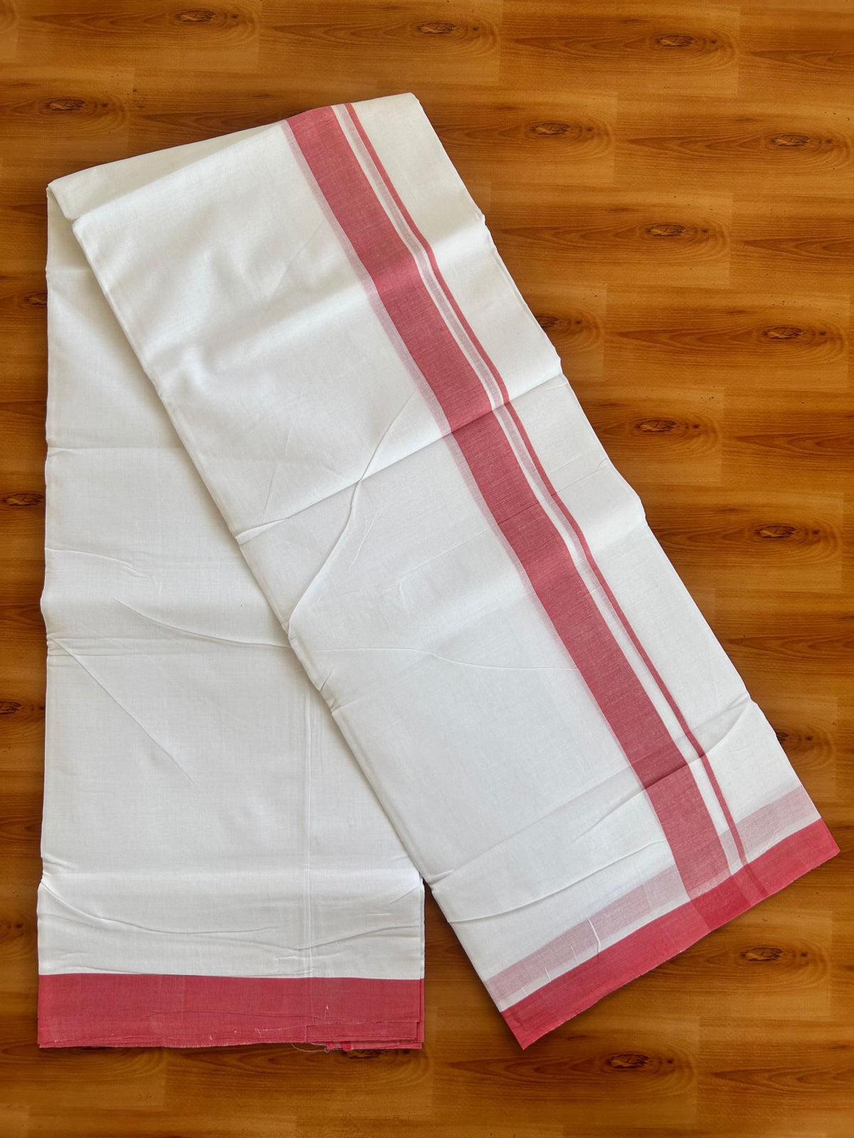 Double Pure White 25% Discount ! KaithariKada Handloom Millpaav - Kerala Handloom - 100% Pure Cotton - 80x90 - 1.25 inch Dark Coral Shaded Kara 3.90 mtr (8.36 Muzham) - 37 KK5496 YAR