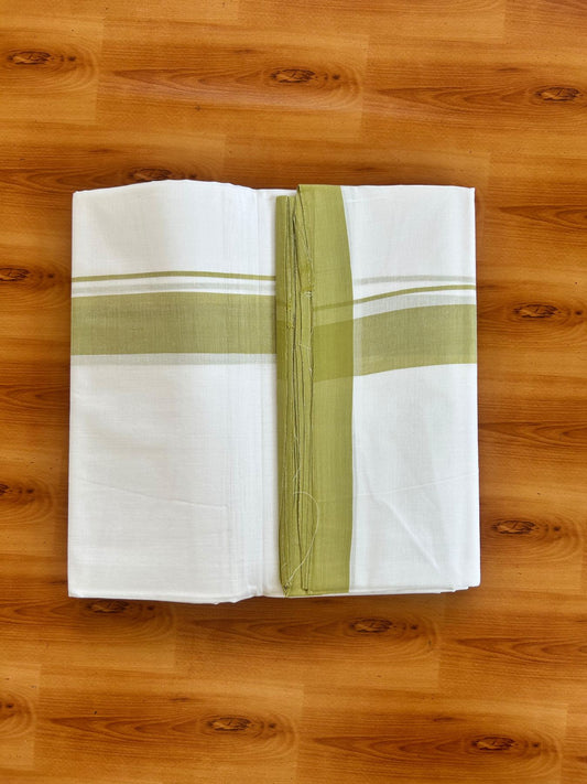 Double Pure White 25% Discount ! KaithariKada Handloom Millpaav - Kerala Handloom - 100% Pure Cotton - 80x90 - 1.25 inch Olive Yellow Shaded Kara 3.90 mtr (8.36 Muzham) - 38 KK5496 YAR