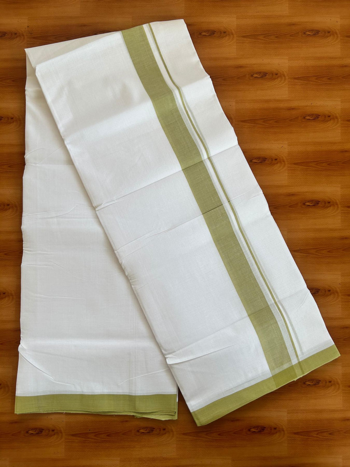 Double Pure White 25% Discount ! KaithariKada Handloom Millpaav - Kerala Handloom - 100% Pure Cotton - 80x90 - 1.25 inch Olive Yellow Shaded Kara 3.90 mtr (8.36 Muzham) - 38 KK5496 YAR