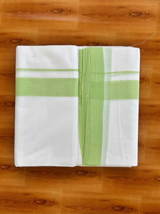 Double Pure White 25% Discount ! KaithariKada Handloom Millpaav - Kerala Handloom - 100% Pure Cotton - 80x90 - 1.25 inch Pear Green Shaded Kara 3.90 mtr (8.36 Muzham) - 40 KK5496 YAR