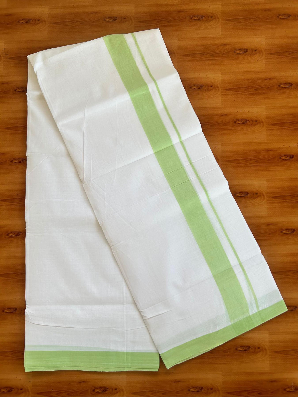 Double Pure White 25% Discount ! KaithariKada Handloom Millpaav - Kerala Handloom - 100% Pure Cotton - 80x90 - 1.25 inch Pear Green Shaded Kara 3.90 mtr (8.36 Muzham) - 40 KK5496 YAR