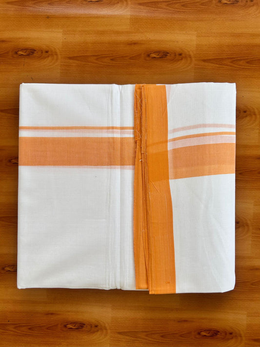 Double Pure White 25% Discount ! KaithariKada Handloom Millpaav - Kerala Handloom - 100% Pure Cotton - 80x90 - 1.25 inch Hot Orange Shaded Kara 3.90 mtr (8.36 Muzham) - 41 KK5496 YAR