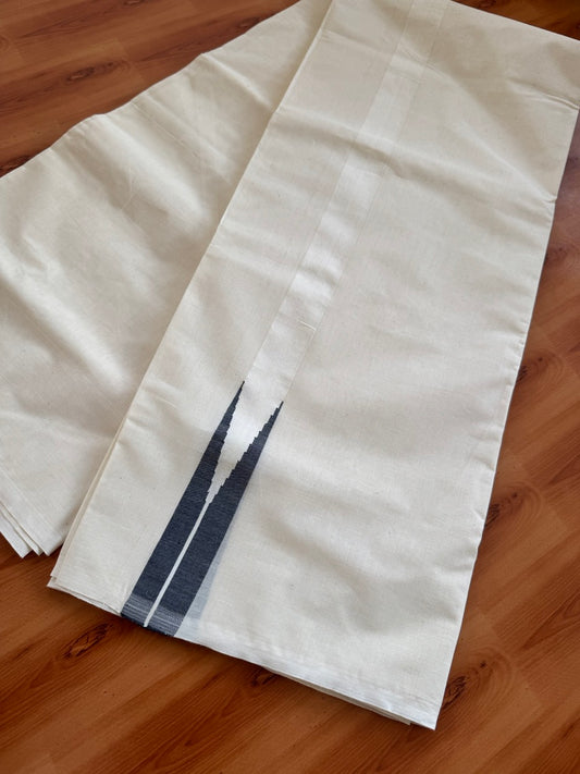Double Off white Mundu/Dhoti - 20% Discount! KaithariKada Balaramapuram - 100% Cotton  100x100 - 1 inch Black shaded Chutty Kara - 4 mtr (8.5 muzham) - 23 KK5392 ASH