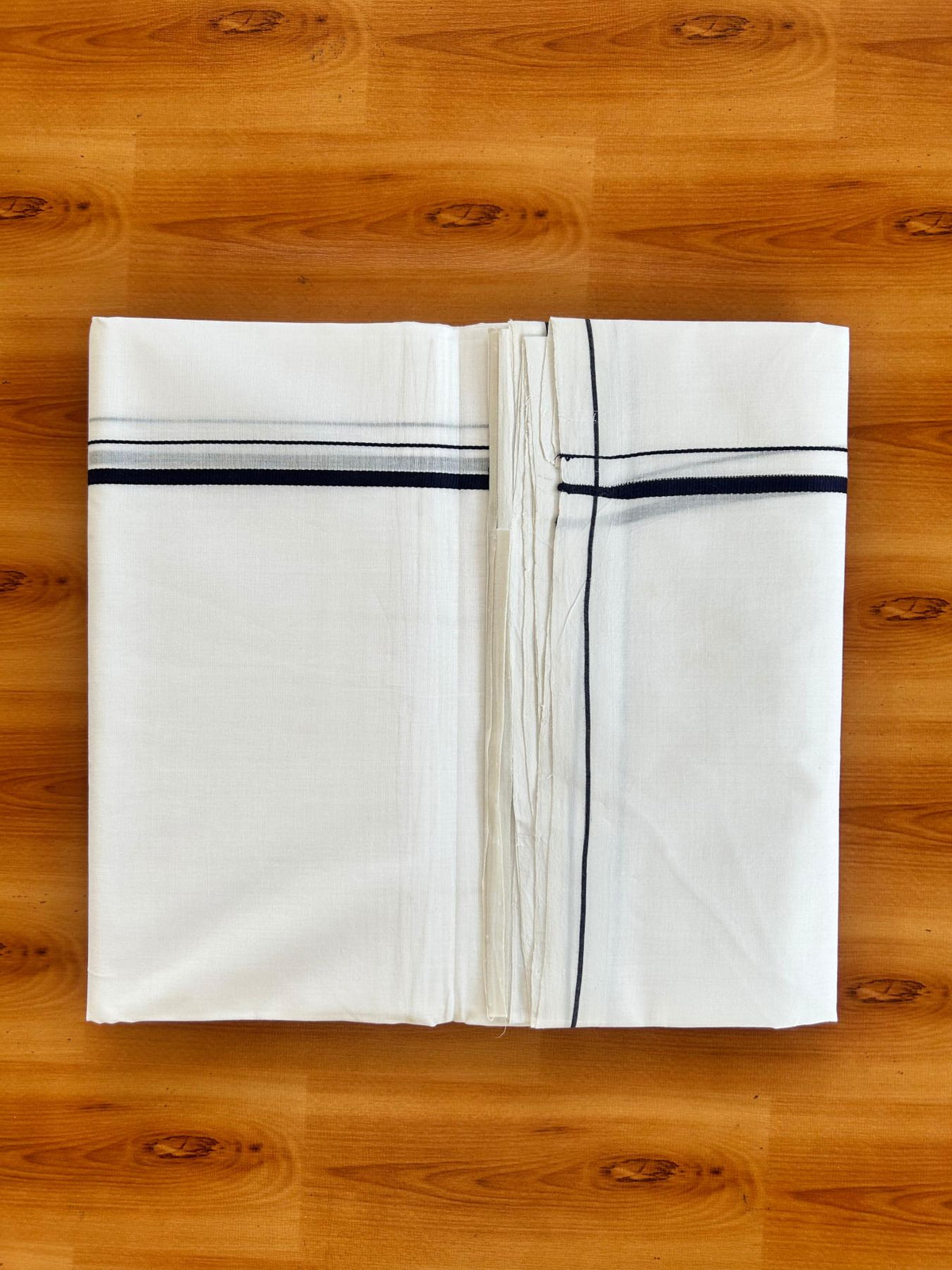 Double Pure White 25% Discount ! KaithariKada Handloom Millpaav - Kerala Handloom - 100% Pure Cotton - 80x90 - 0.5 cm Navy Blue Thin Kara 3.90 mtr (8.36 Muzham) - 35 KK5496 YAR
