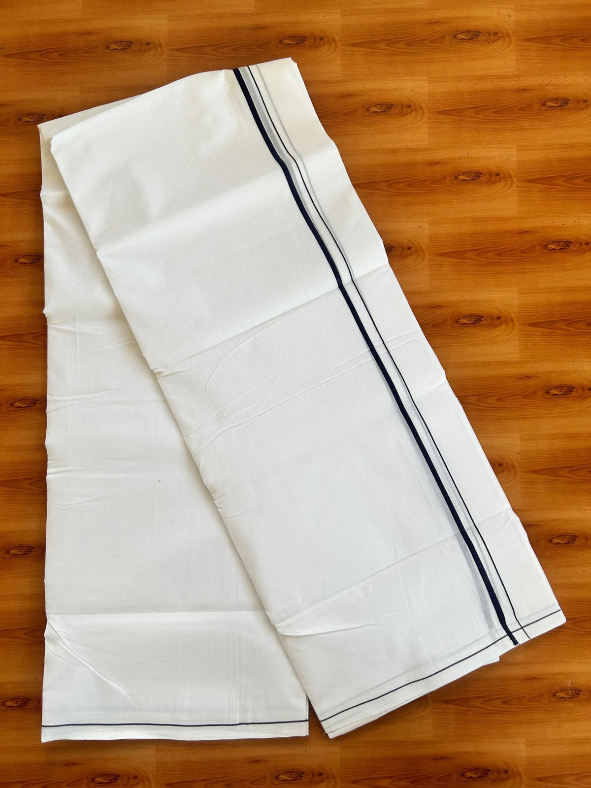 Double Pure White 25% Discount ! KaithariKada Handloom Millpaav - Kerala Handloom - 100% Pure Cotton - 80x90 - 0.5 cm Navy Blue Thin Kara 3.90 mtr (8.36 Muzham) - 35 KK5496 YAR