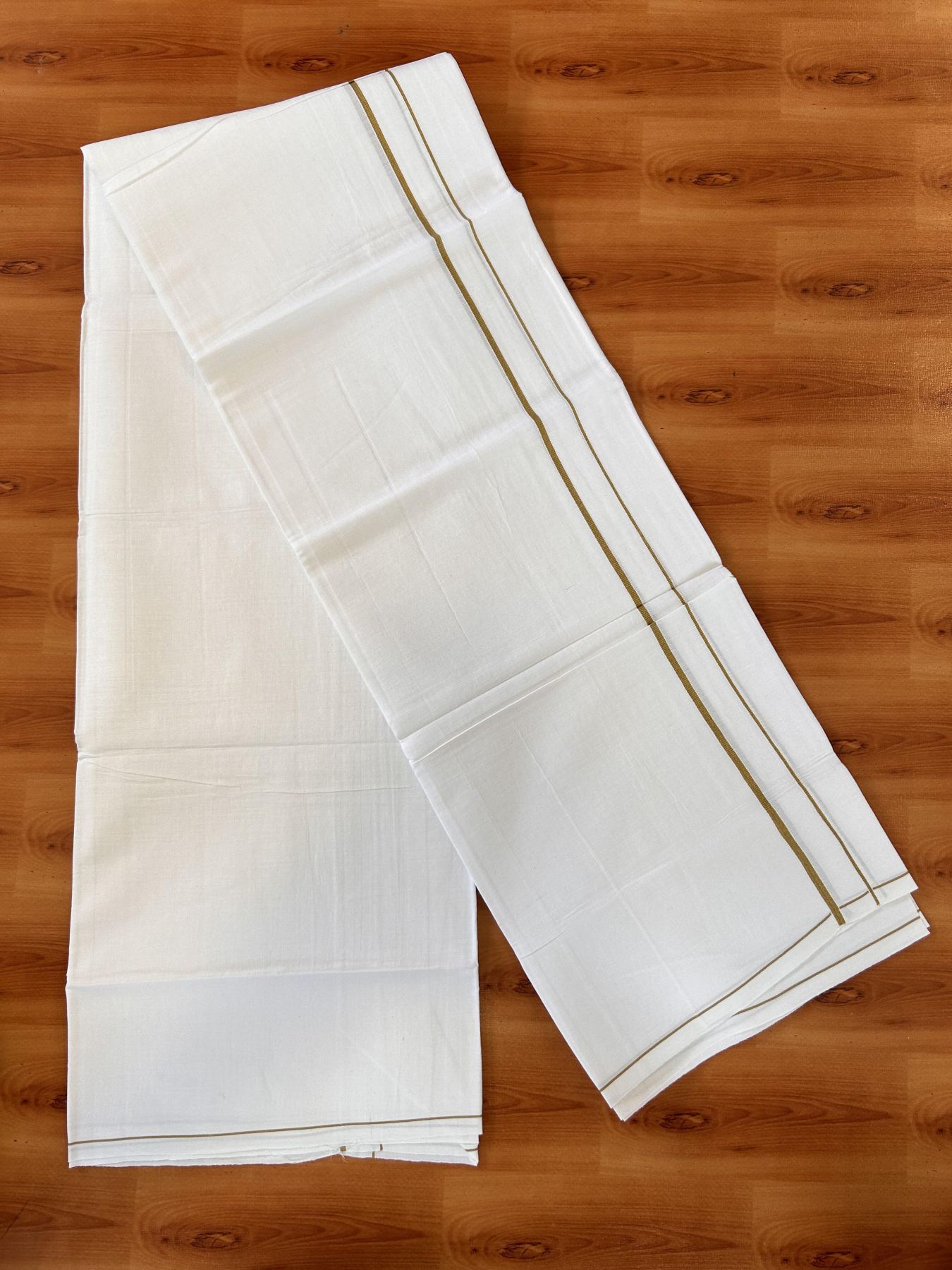 Single Pure White Mundu/Dhoti - KaithariKada Balaramapuram Pure Cotton - 70x30 - 0.3 Inch Sand Brown Kara 1.90 mtr (4 muzham) - 14 KK5418 PMC