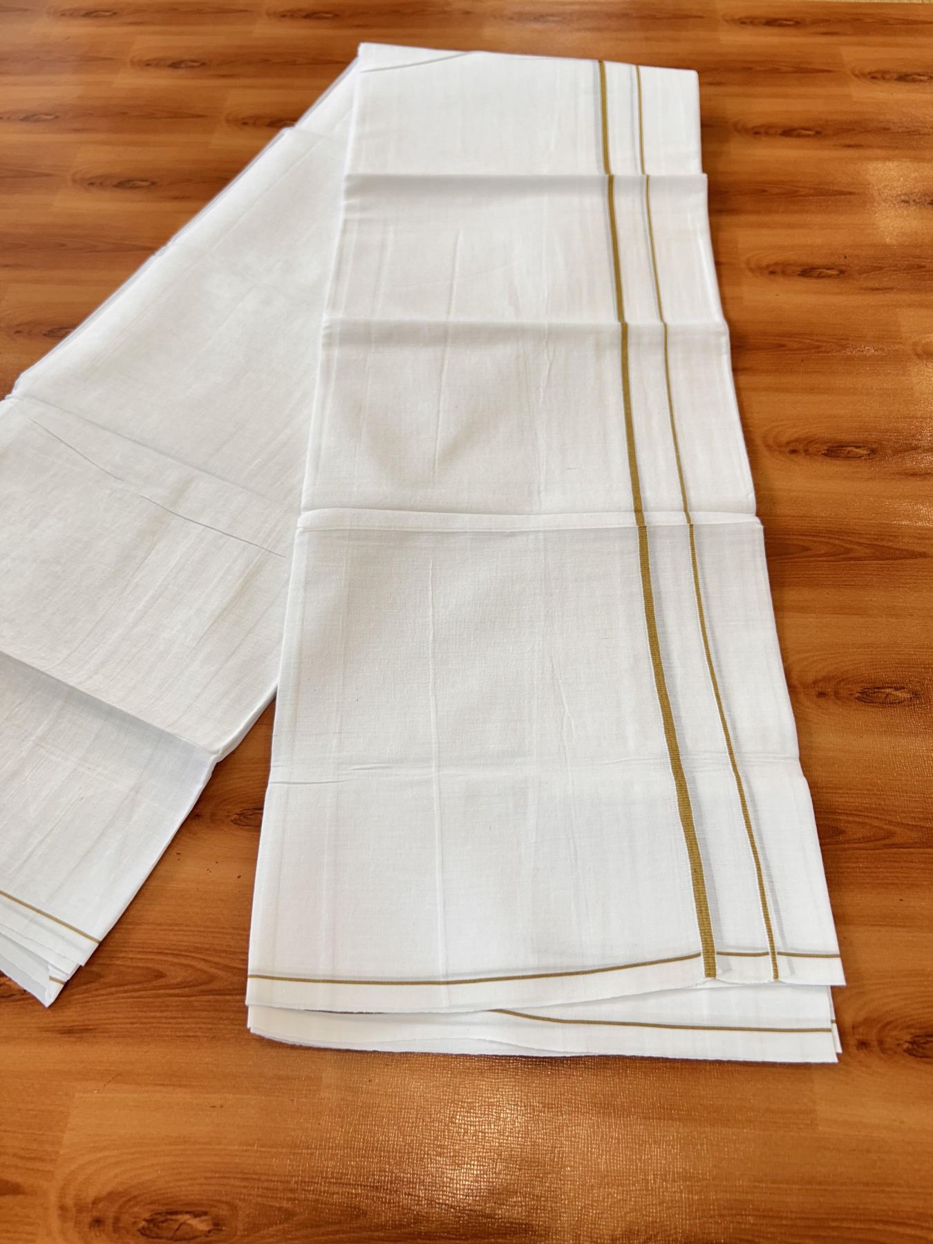 Single Pure White Mundu/Dhoti - KaithariKada Balaramapuram Pure Cotton - 70x30 - 0.3 Inch Sand Brown Kara 1.90 mtr (4 muzham) - 14 KK5418 PMC