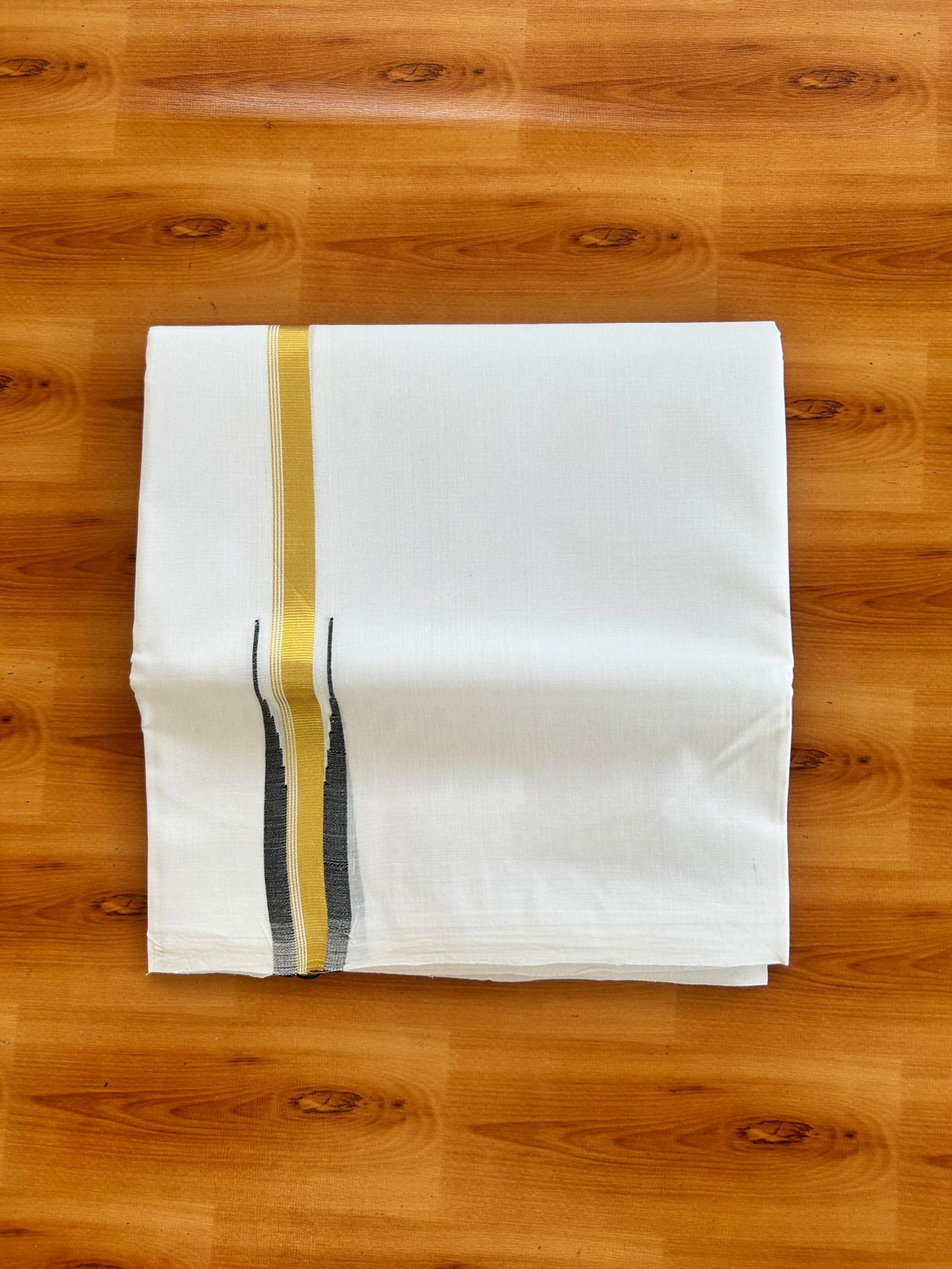Double Pure White 25% Discount ! KaithariKada Handloom Millpaav - Kerala Handloom - 100% Pure Cotton - 80x90 - 1 Inch Puliyilakkara Gold Kasav & Black Chutty Kara 3.90 mtr (8.36 Muzham) - 24 KK5496 YAR