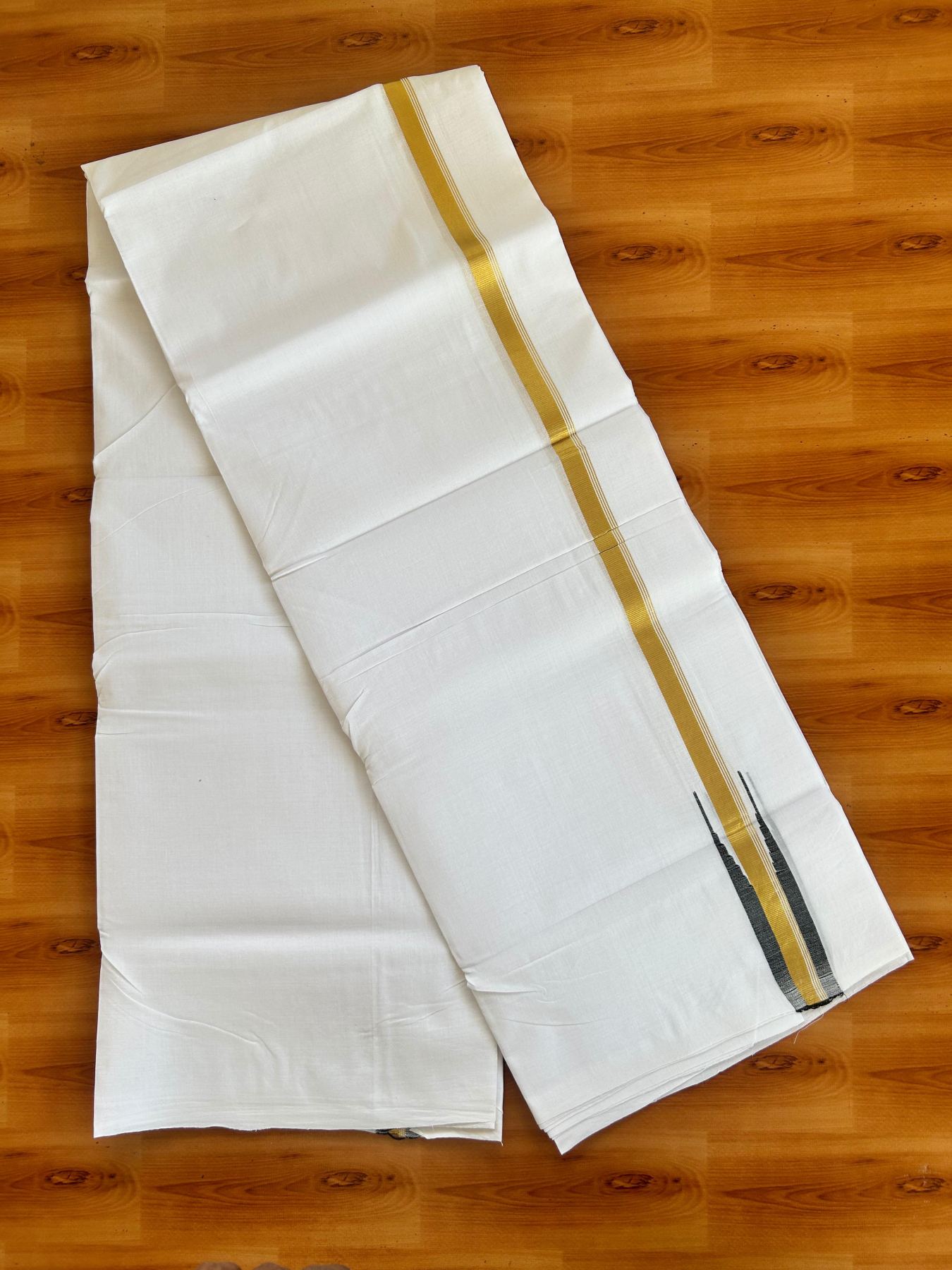 Double Pure White 25% Discount ! KaithariKada Handloom Millpaav - Kerala Handloom - 100% Pure Cotton - 80x90 - 1 Inch Puliyilakkara Gold Kasav & Black Chutty Kara 3.90 mtr (8.36 Muzham) - 24 KK5496 YAR