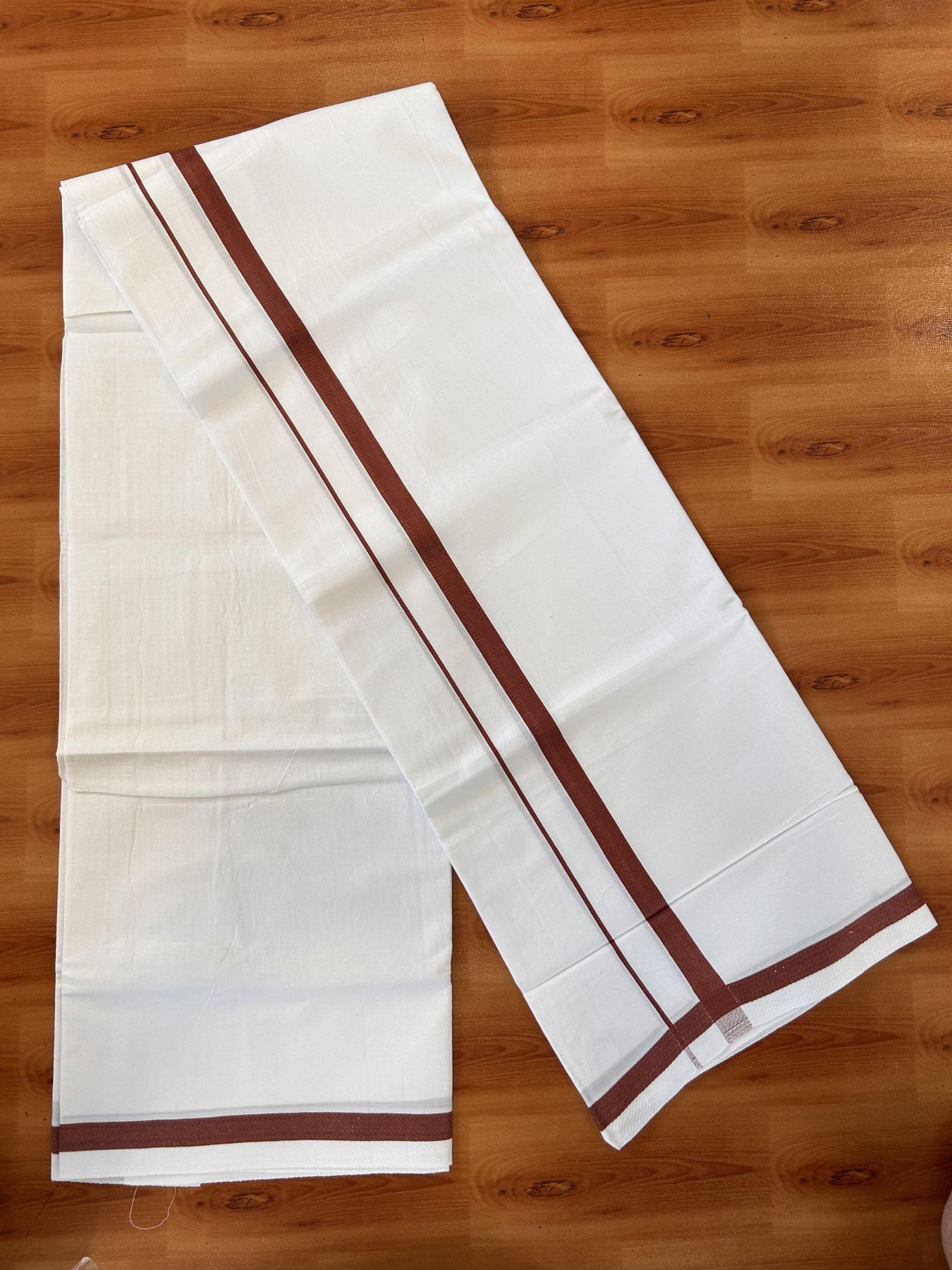 Single Pure White Mundu/Dhoti - KaithariKada Balaramapuram Pure Cotton - 70x30 - 0.5 Inch Maroon Kara 1.90 mtr (4 muzham) - 5 KK5418 PMC