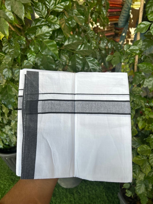 19% Discount!! KaithariKada Balaramapuram 100% Cotton Single Pure White Mundu/Dhoti - 100X80 - 1.5 inch Black Shaded kara 2 mtr (4 muzham) - 4 KK5294 THI