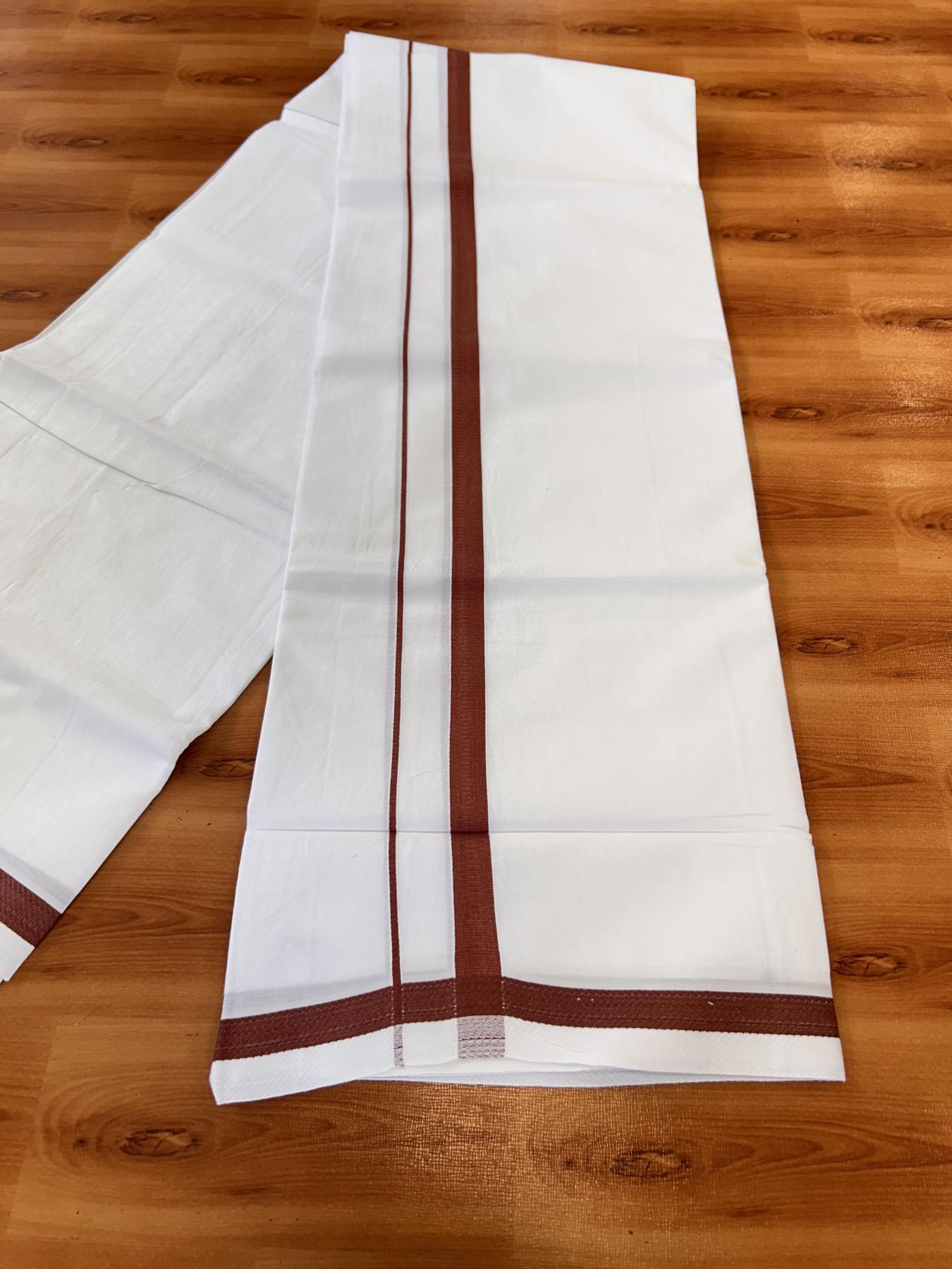 Single Pure White Mundu/Dhoti - KaithariKada Balaramapuram Pure Cotton - 70x30 - 0.5 Inch Maroon Kara 1.90 mtr (4 muzham) - 5 KK5418 PMC