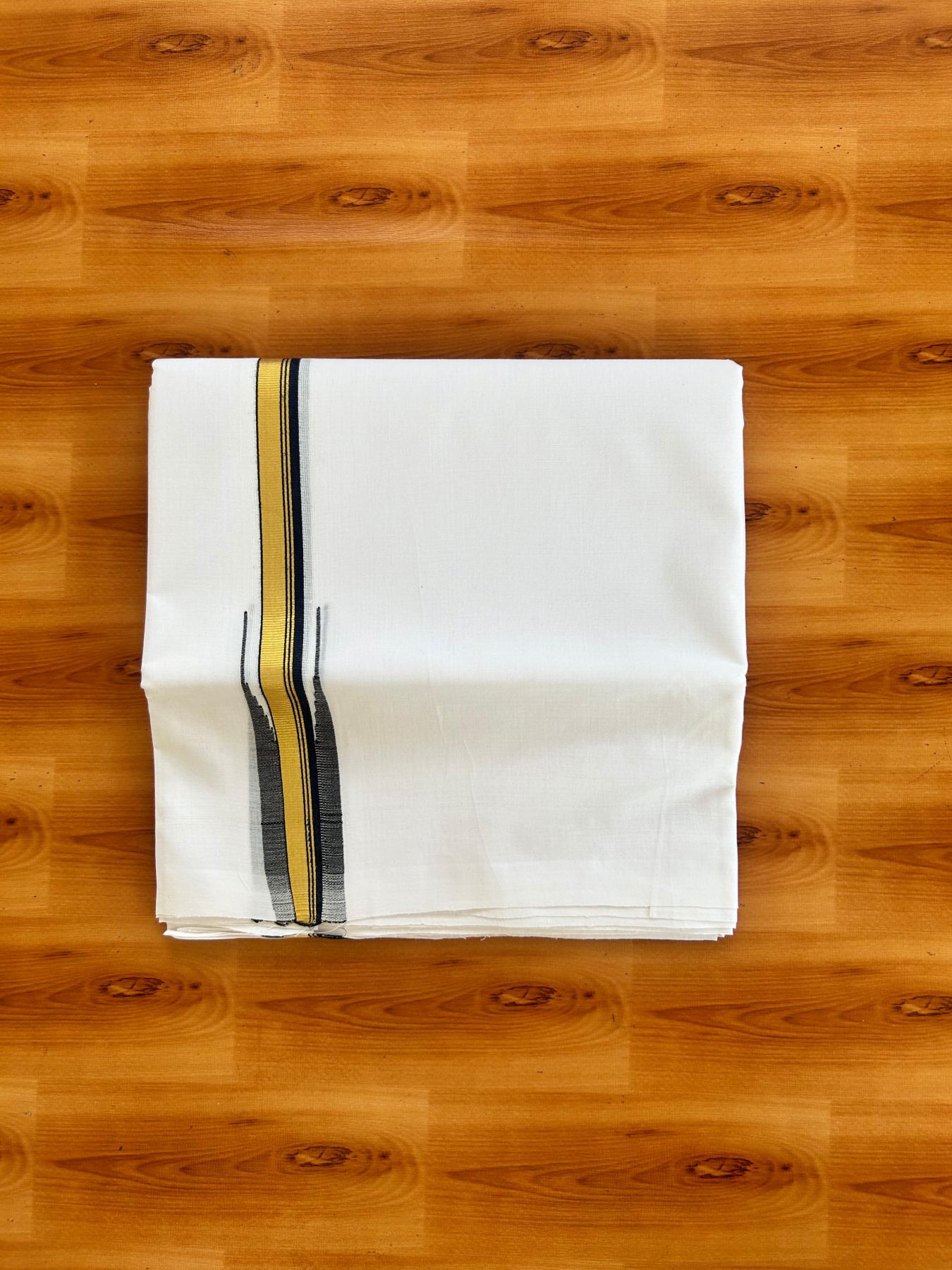 Double Pure White 25% Discount ! KaithariKada Handloom Millpaav - Kerala Handloom - 100% Pure Cotton - 80x90 - 1 Inch Puliyilakkara Gold Kasav Navy Blue & Black Chutty Kara 3.90 mtr (8.36 Muzham) - 26 KK5496 YAR