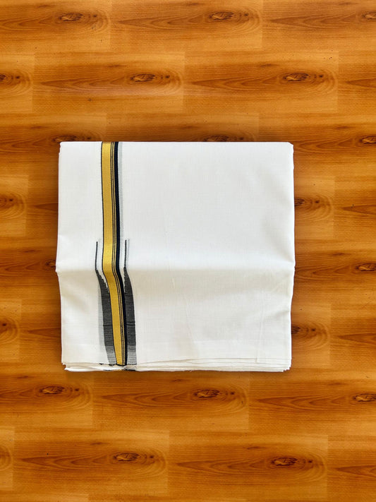 Double Pure White 25% Discount ! KaithariKada Handloom Millpaav - Kerala Handloom - 100% Pure Cotton - 80x90 - 1 Inch Puliyilakkara Gold Kasav Navy Blue & Black Chutty Kara 3.90 mtr (8.36 Muzham) - 26 KK5496 YAR