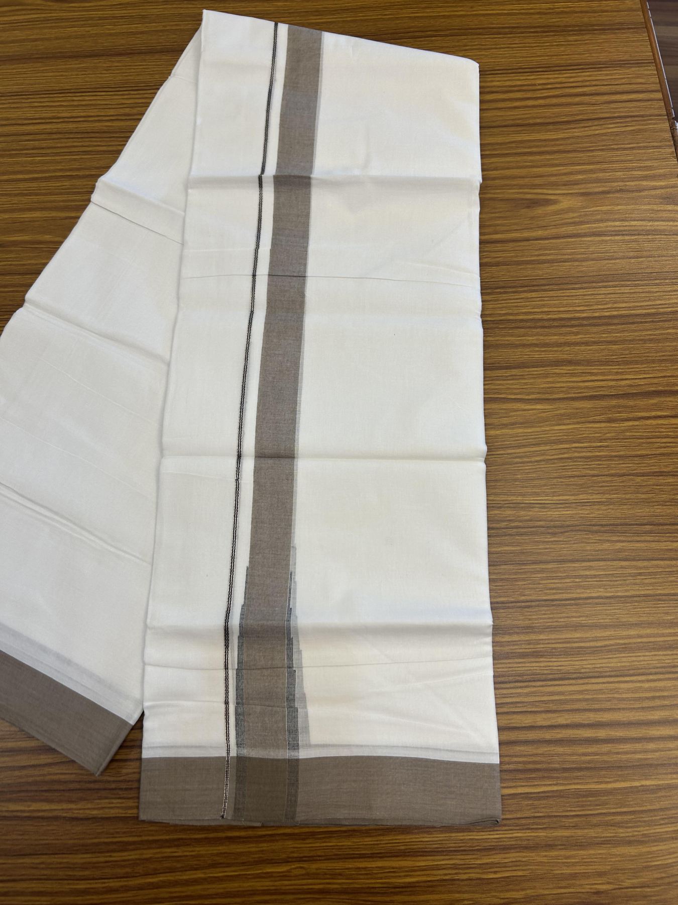 20% Discount ! Kaitharikada Balaramapuram 100% Cotton Pure White Double Mundu/Dothi - 100x80 - 1.5 inch Puliyilakkara Silver Kasav Black & Light Coffee Brown Chutty Kara 3.90 mtr (8 muzham) - 82 KK5356 VAS
