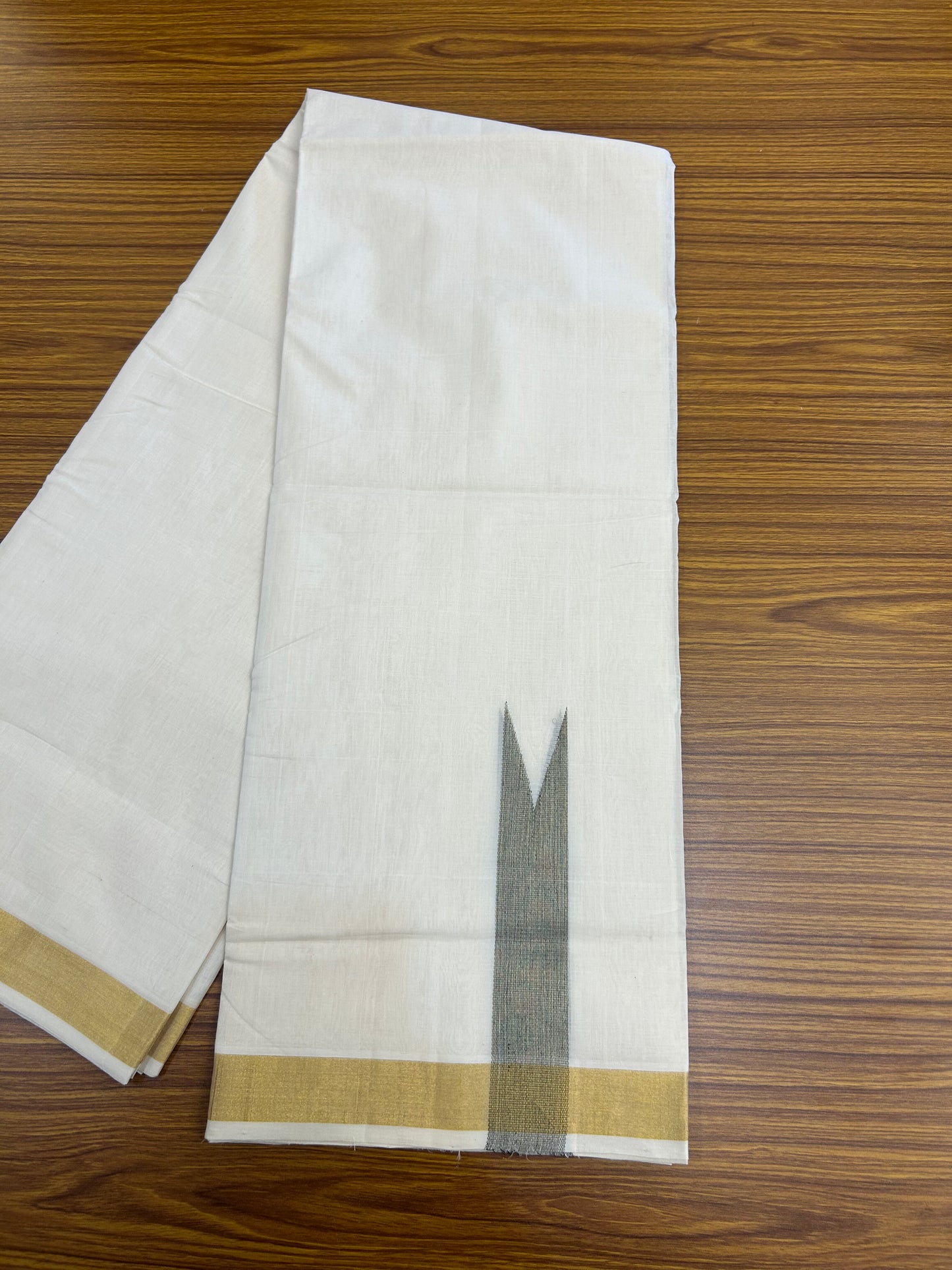 25% Discount ! KaithariKada Handloom Unakkupaav - Kerala Handloom - 100% Pure Cotton Off White - (Unbleached) Double Mundu/Dhoti - 100x80 - 1.5 Inch Kasav & Black shaded Chutty - 1 KK5375 ABH