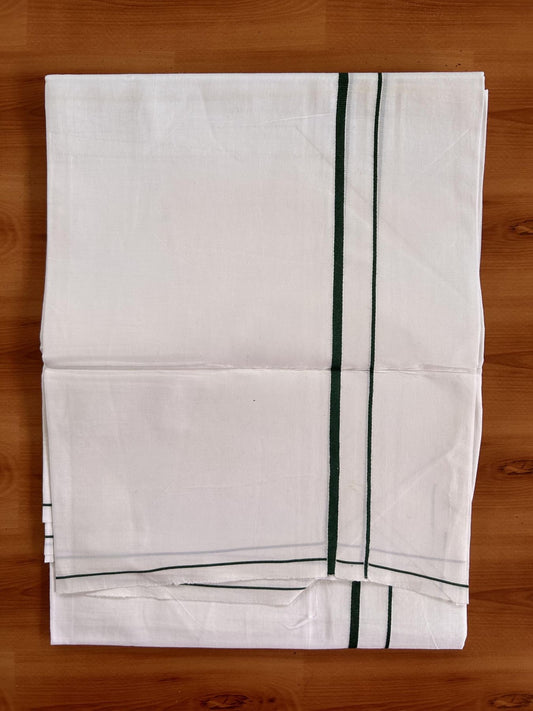 Single Pure White Mundu/Dhoti - KaithariKada Balaramapuram Pure Cotton - 70x30 - 0.3 Inch Green Kara 1.90 mtr (4 muzham) - 8 KK5418 PMC