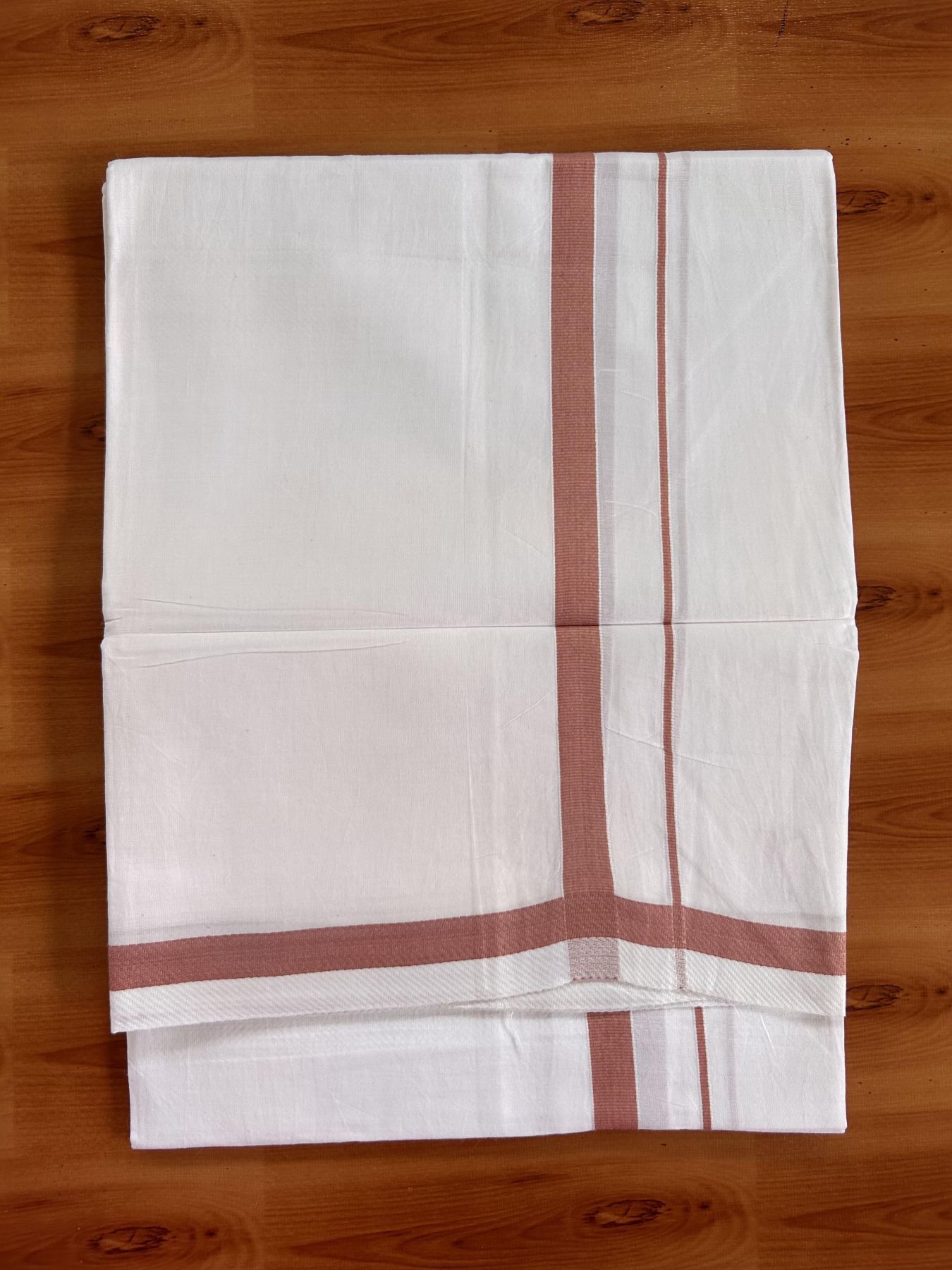 Single Pure White Mundu/Dhoti - KaithariKada Balaramapuram Pure Cotton - 70x30 - 0.5 Inch Dusty Rose Kara 1.90 mtr (4 muzham) - 6 KK5418 PMC