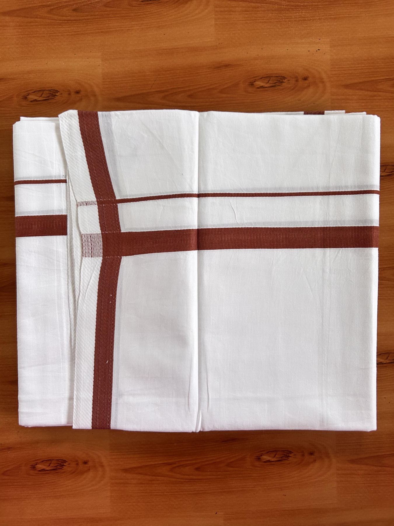 Single Pure White Mundu/Dhoti - KaithariKada Balaramapuram Pure Cotton - 70x30 - 0.5 Inch Maroon Kara 1.90 mtr (4 muzham) - 5 KK5418 PMC