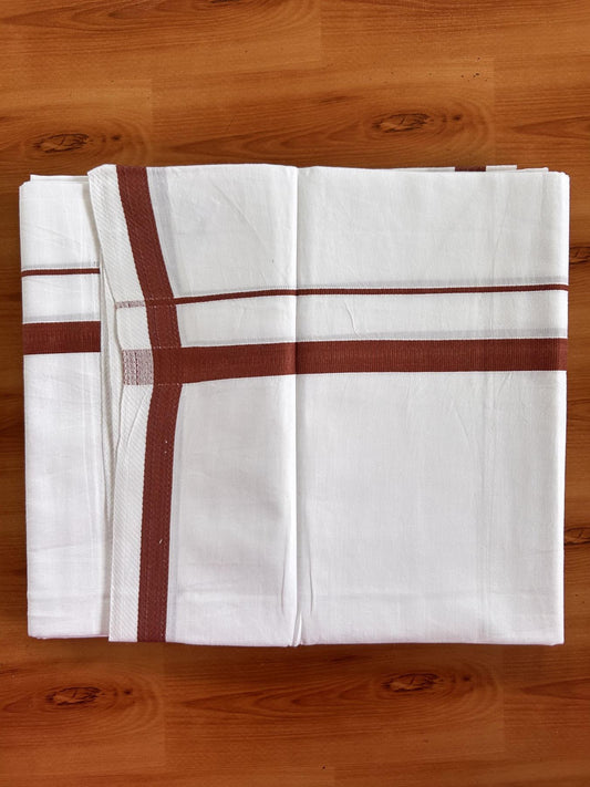 Single Pure White Mundu/Dhoti - KaithariKada Balaramapuram Pure Cotton - 70x30 - 0.5 Inch Maroon Kara 1.90 mtr (4 muzham) - 5 KK5418 PMC