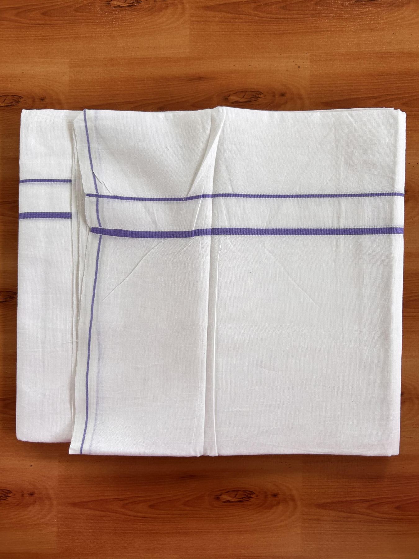 Single Pure White Mundu/Dhoti - KaithariKada Balaramapuram Pure Cotton - 70x30 - 0.3 Inch Lavender Kara 1.90 mtr (4 muzham) - 12 KK5418 PMC
