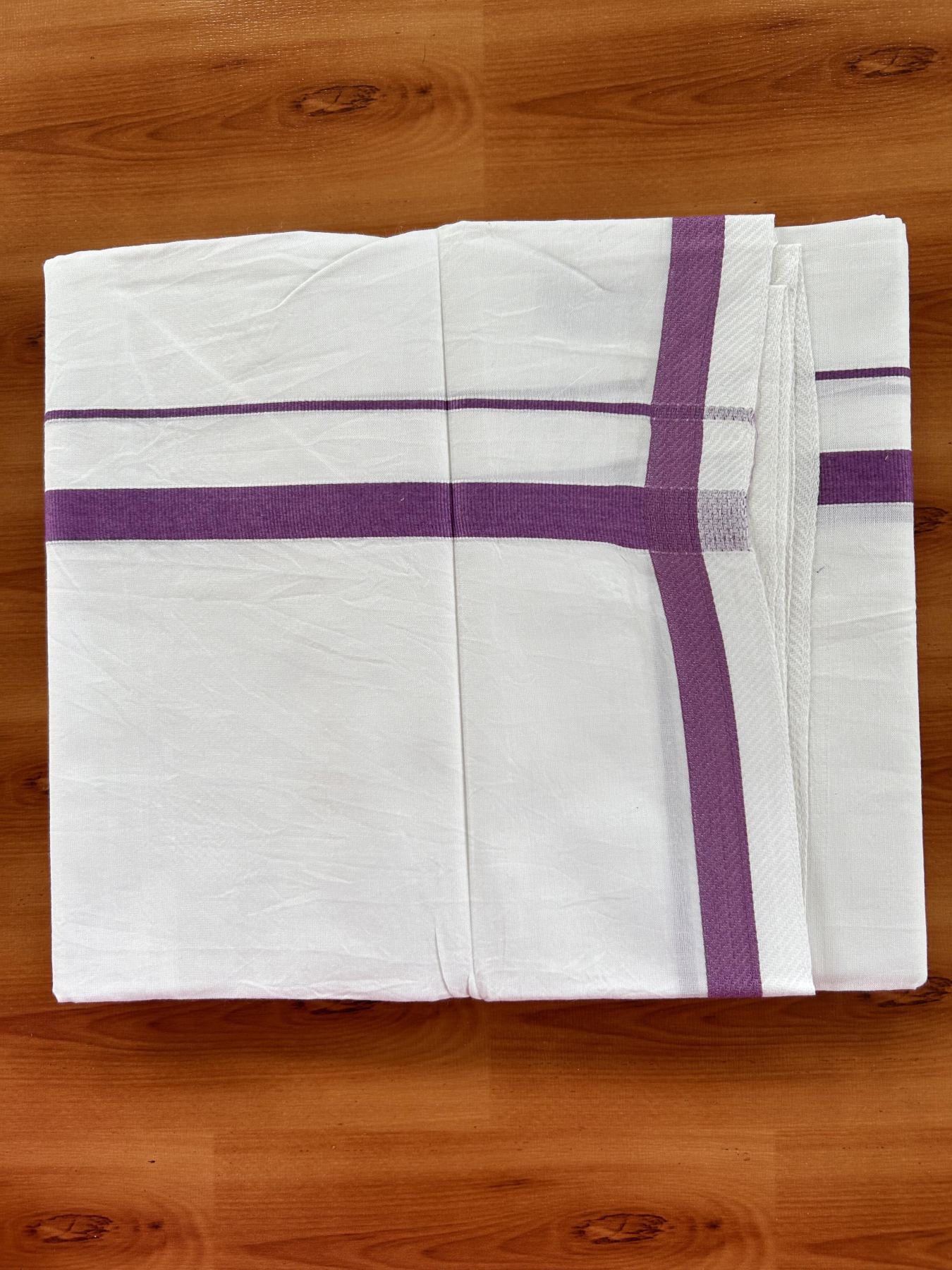 Single Pure White Mundu/Dhoti - KaithariKada Balaramapuram Pure Cotton - 70x30 - 0.5 Inch Violet Kara 1.90 mtr (4 muzham) - 3 KK5418 PMC