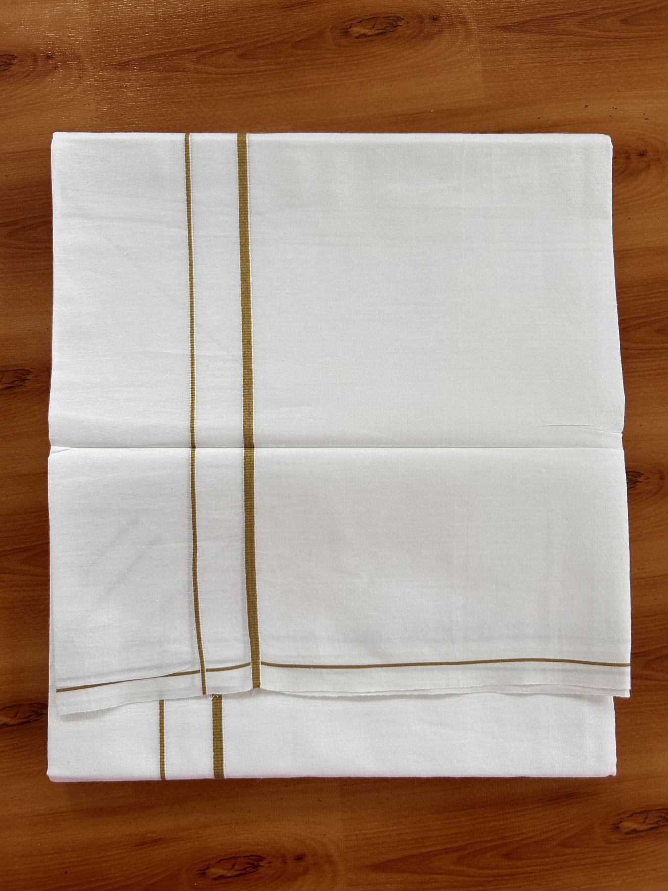 Single Pure White Mundu/Dhoti - KaithariKada Balaramapuram Pure Cotton - 70x30 - 0.3 Inch Sand Brown Kara 1.90 mtr (4 muzham) - 14 KK5418 PMC