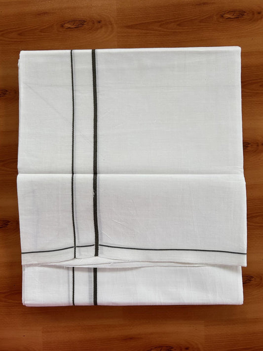 Single Pure White Mundu/Dhoti - KaithariKada Balaramapuram Pure Cotton - 70x30 - 0.3 Inch Dark Grey Green Kara 1.90 mtr (4 muzham) - 16 KK5418 PMC