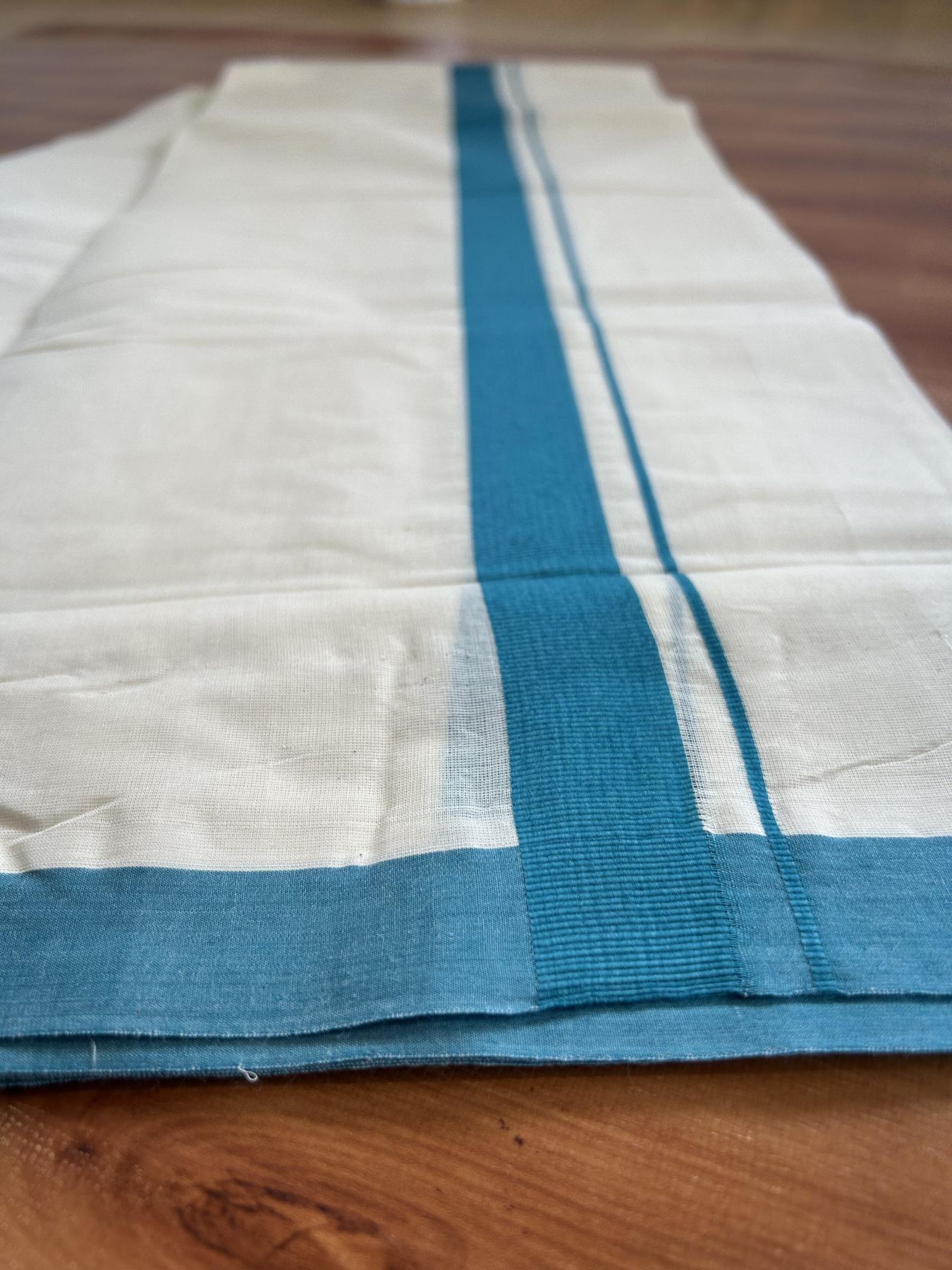 Double Off white (Unbleached)Mundu/Dhoti - 20% Discount KaithariKada Balaramapuram 100% Cotton - 100x100 - 1 inch Peacock Blue Kara - 15 KK5392 ASH