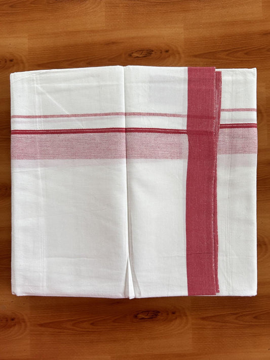 Single Pure White Mundu/Dhoti - KaithariKada Balaramapuram Pure Cotton - 70x30 - 1.25 Inch Magenta Shaded Striped Kara 1.90 mtr (4 muzham) - 27 KK5418 PMC