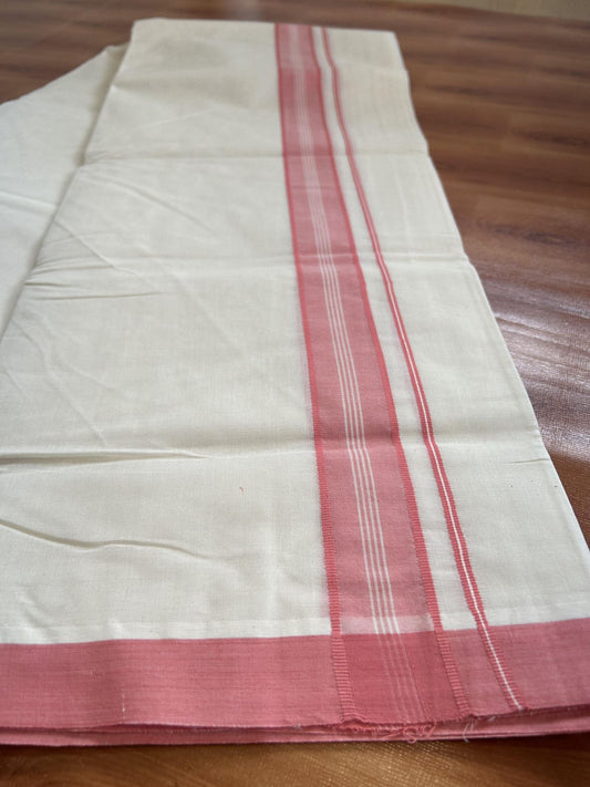 Double Off white (Unbleached)Mundu/Dhoti - 20% Discount KaithariKada Balaramapuram 100% Cotton - 100x100 - 1.5 inch Peach Pink Shaded Kara - 14 KK5392 ASH