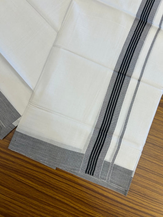 20% Discount ! KaithariKada Balaramapuram 100% Cotton Double Pure white Mundu/Dhoti- 100x100 - 1.5 inch Black Striped Kara - 4mtr ( 8 muzham) - 40 KK5253 GAN